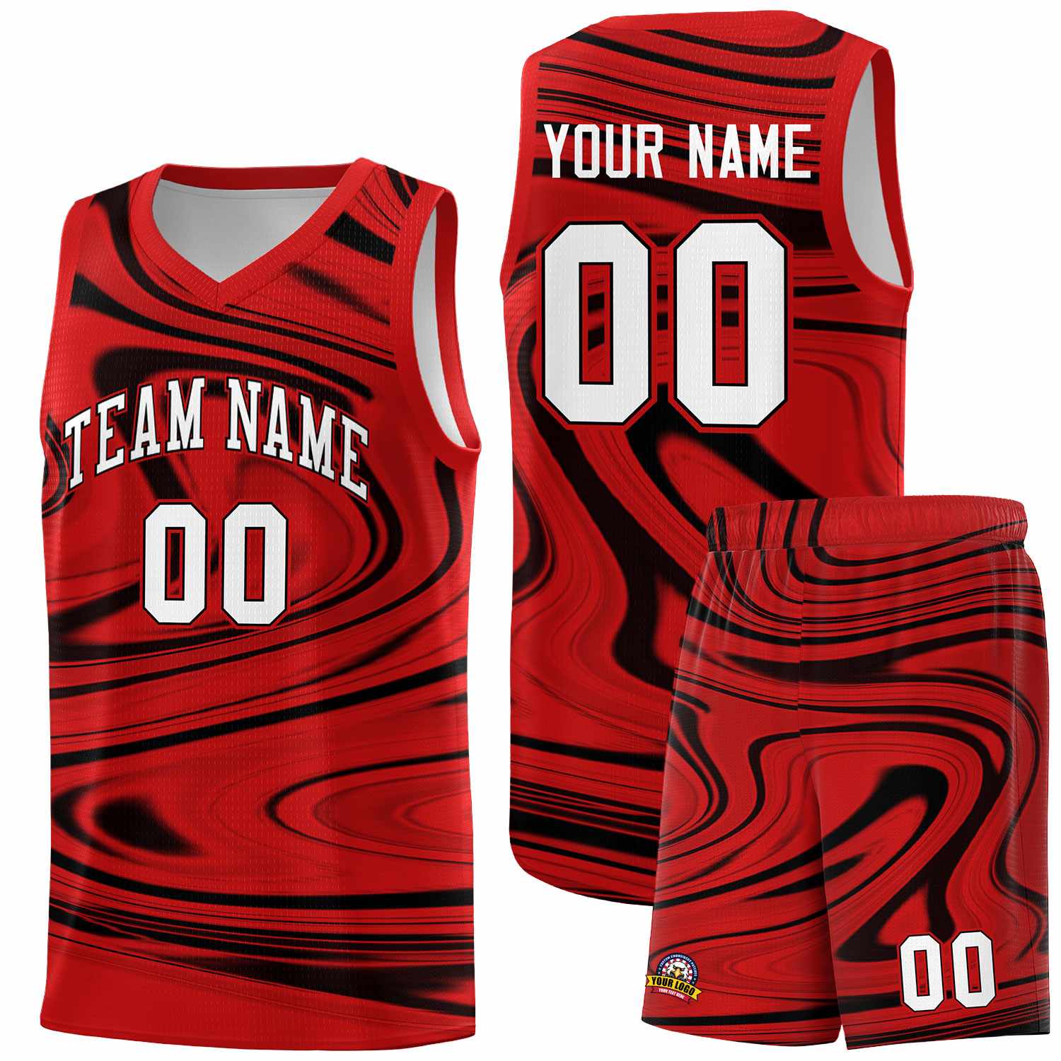 Custom Red Black Graffiti Pattern Fluids Style Sports Uniform Basketball Jersey Sets