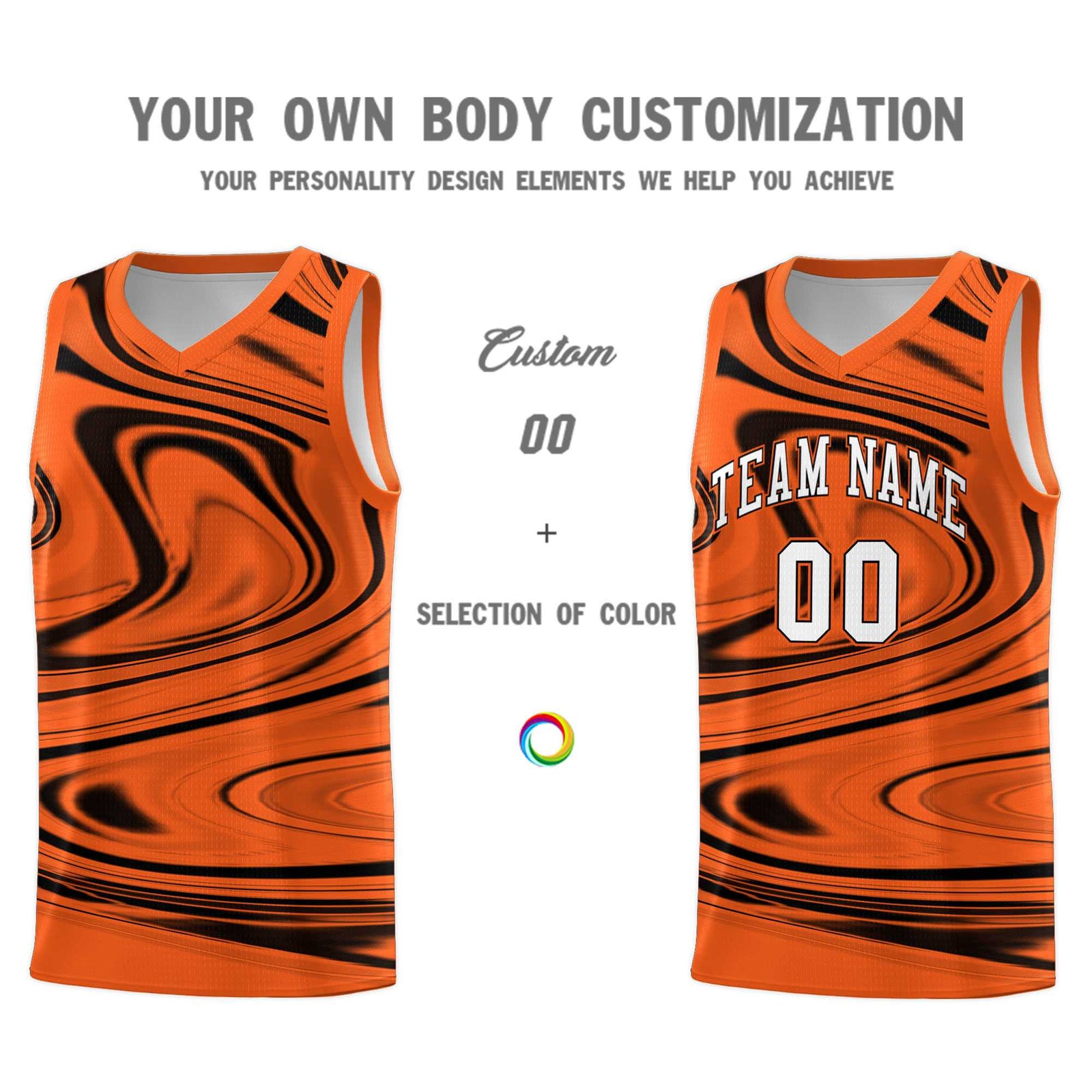 Custom Orange Black Graffiti Pattern Fluids Style Sports Uniform Basketball Jersey Sets
