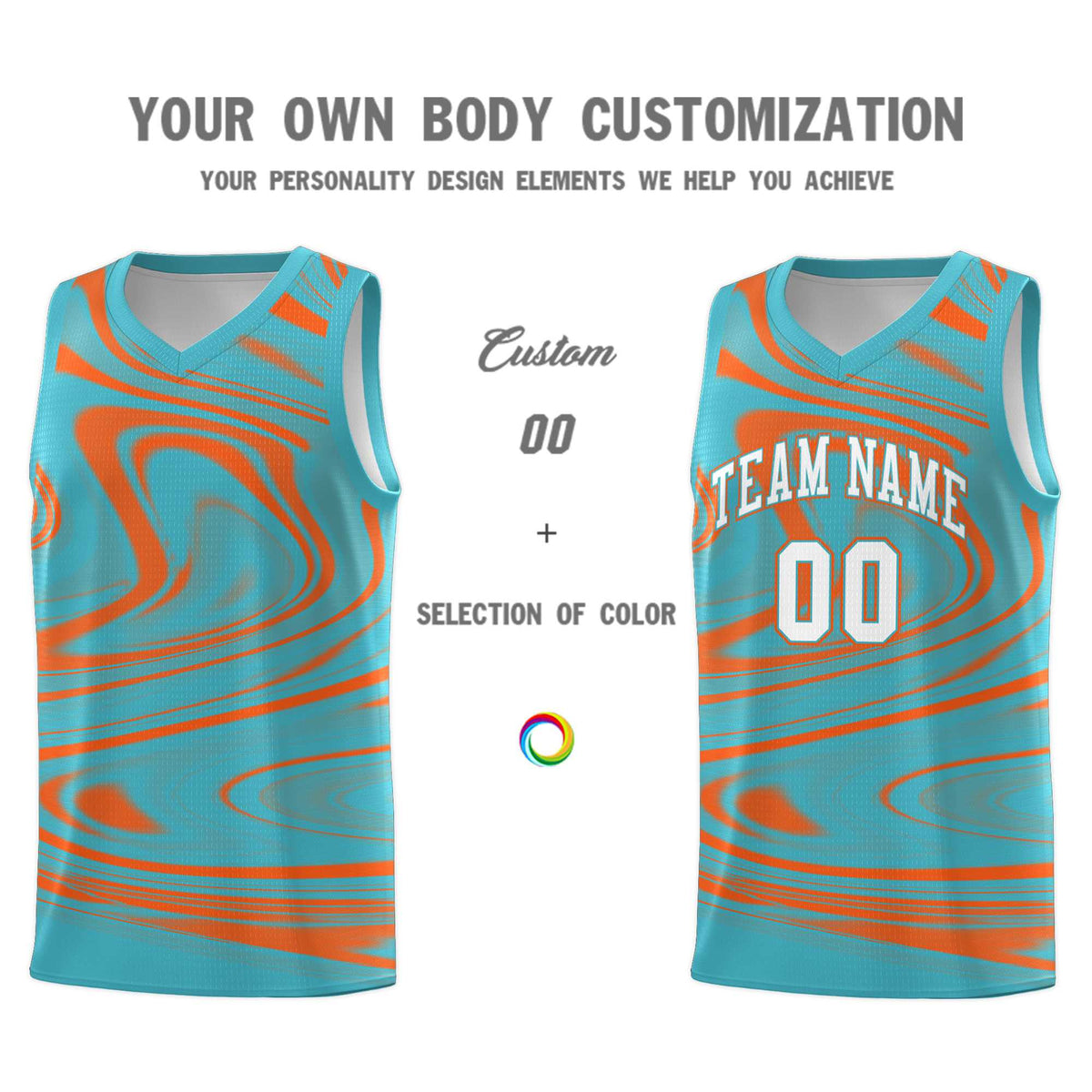 Custom Aqua Orange Graffiti Pattern Fluids Style Sports Uniform Basketball Jersey Sets
