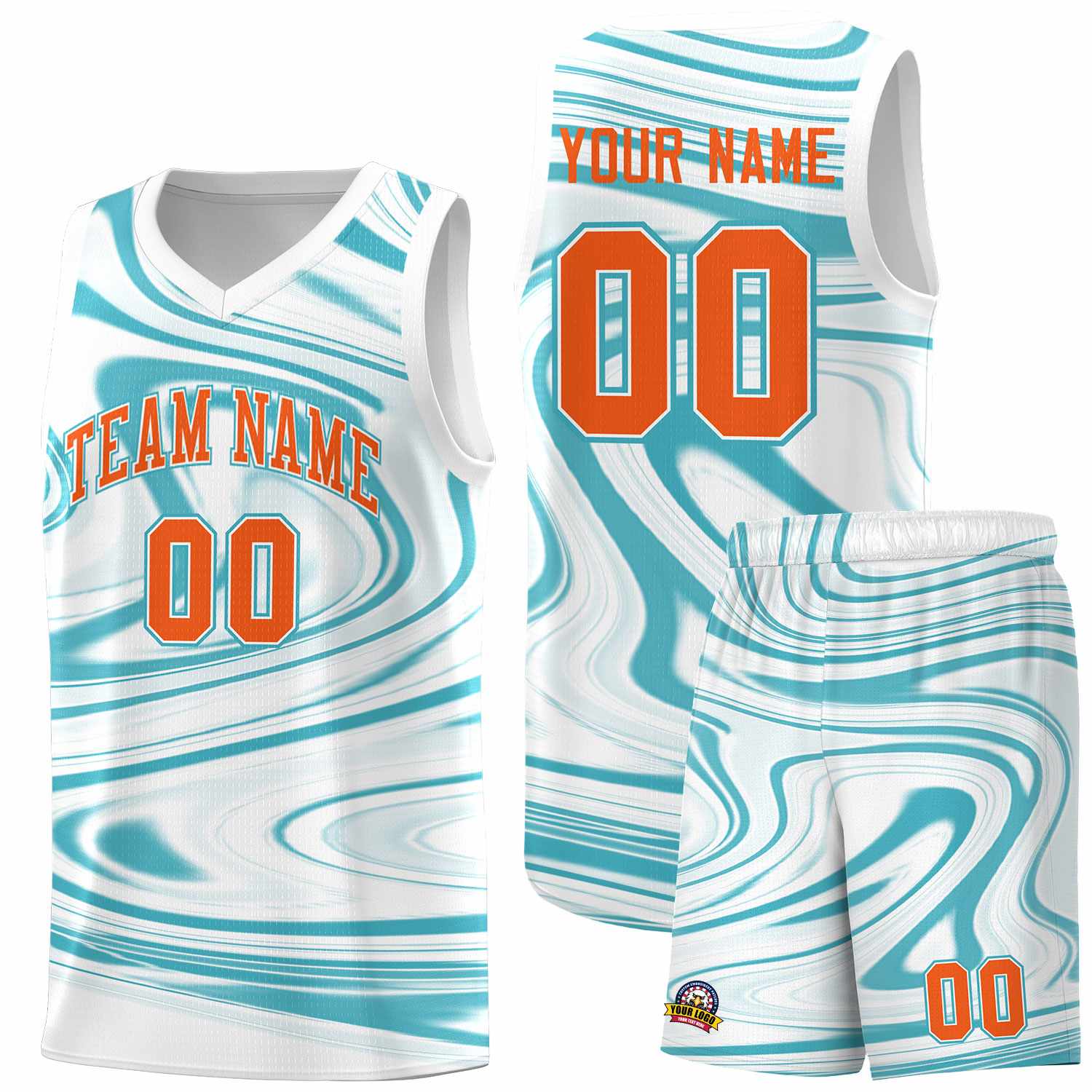 Custom White Aqua Graffiti Pattern Fluids Style Sports Uniform Basketball Jersey Sets