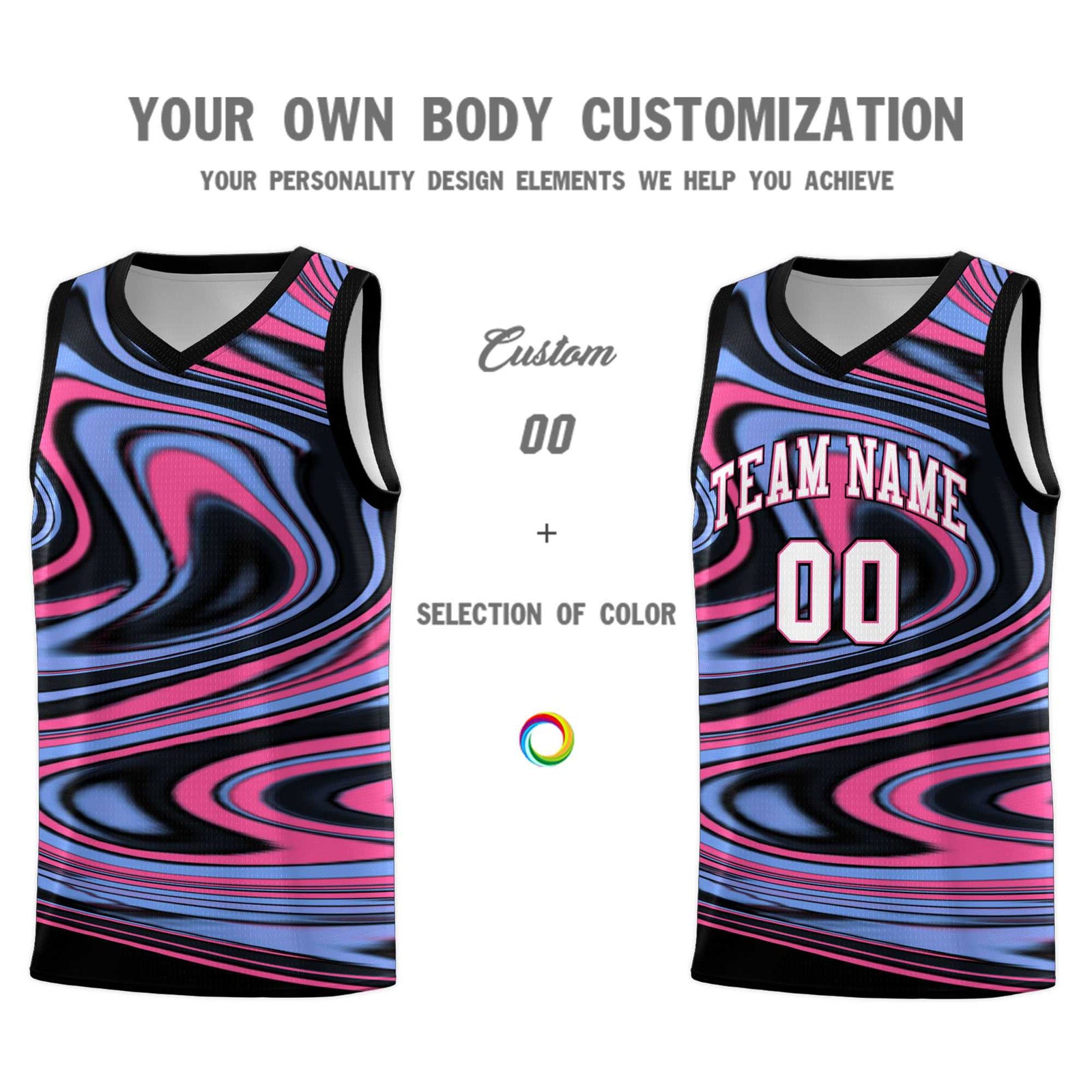 Custom Black Light Blue Graffiti Pattern Fluids Style Sports Uniform Basketball Jersey Sets