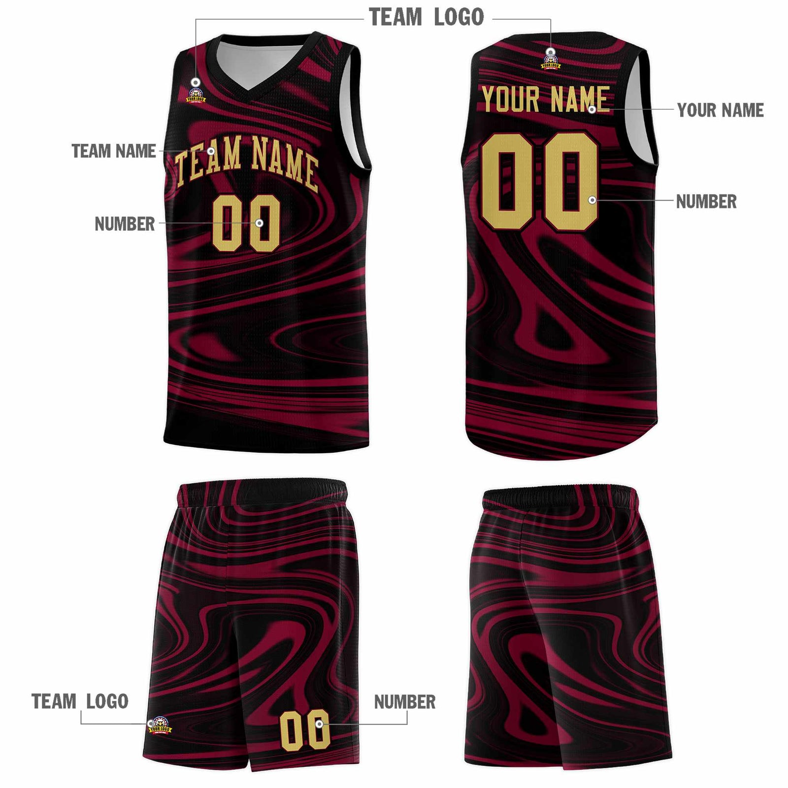 Custom Black Crimson Graffiti Pattern Fluids Style Sports Uniform Basketball Jersey Sets