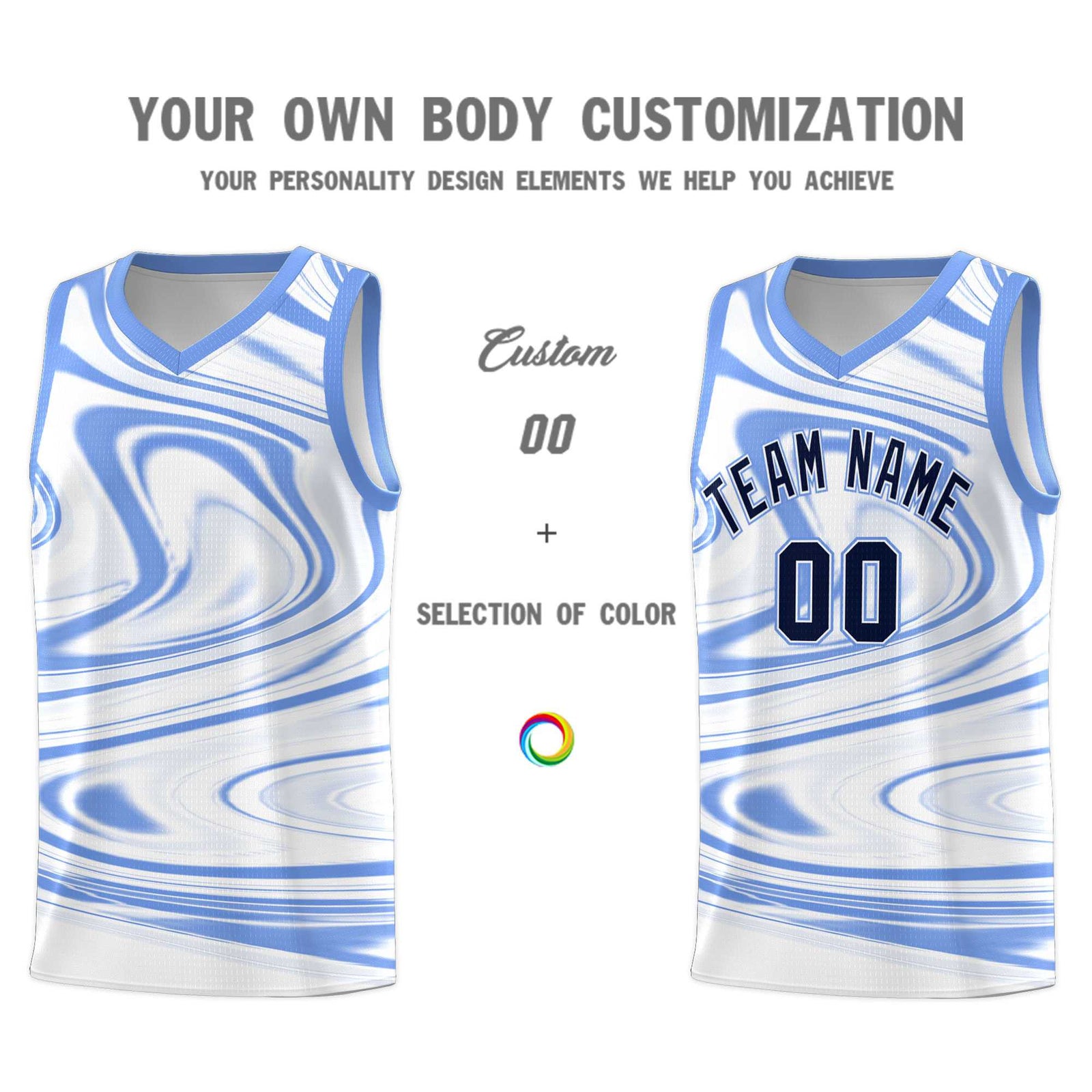 Custom White Light Blue Graffiti Pattern Fluids Style Sports Uniform Basketball Jersey Sets