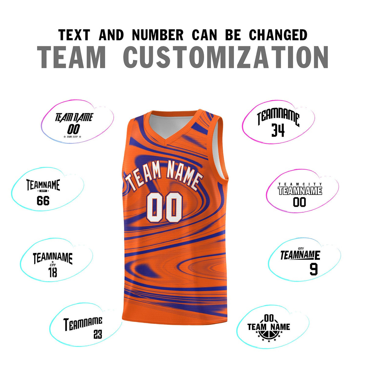 Custom Orange Royal Graffiti Pattern Fluids Style Sports Uniform Basketball Jersey Sets