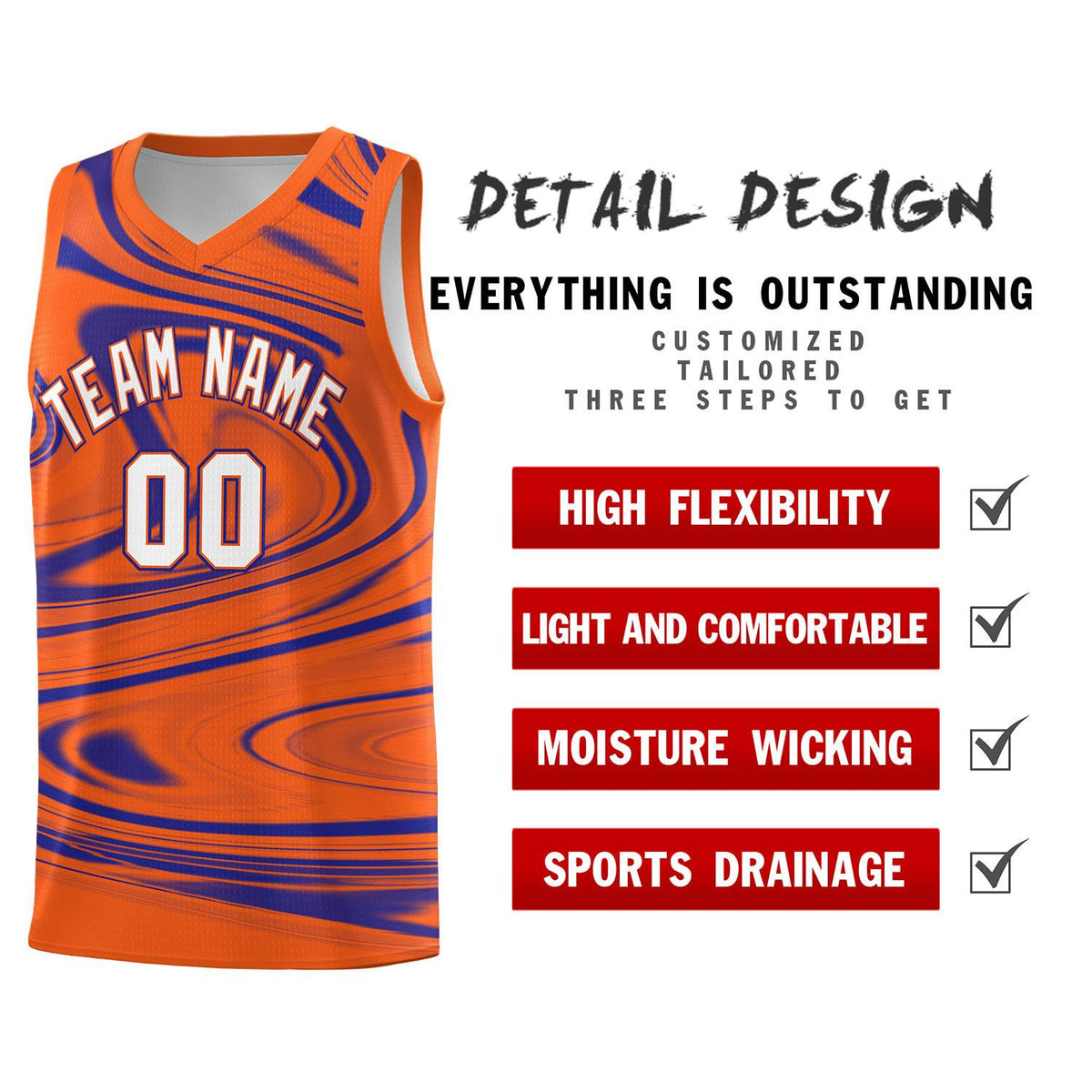 Custom Orange Royal Graffiti Pattern Fluids Style Sports Uniform Basketball Jersey Sets