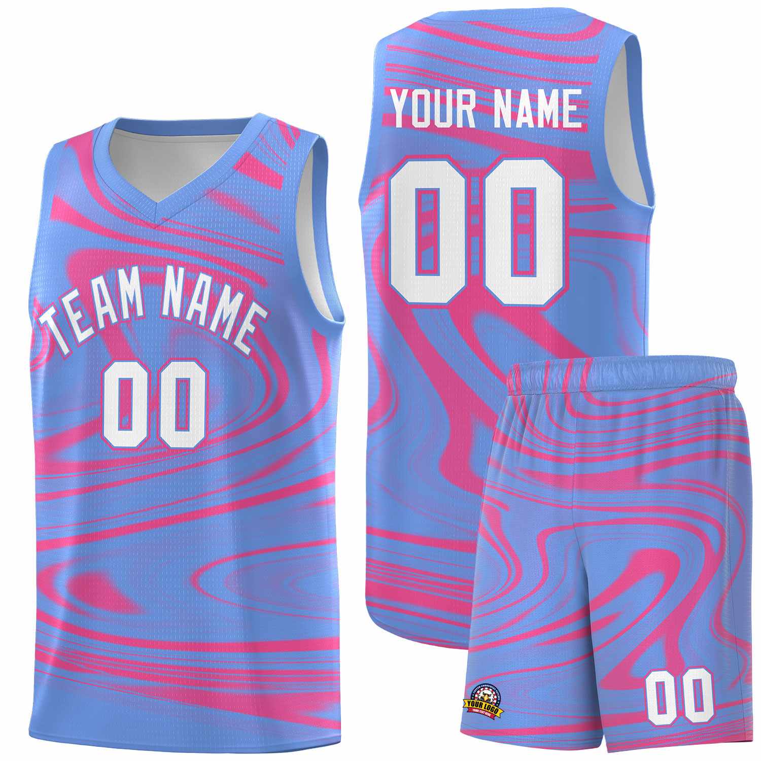 Custom Light Blue Pink Graffiti Pattern Fluids Style Sports Uniform Basketball Jersey Sets