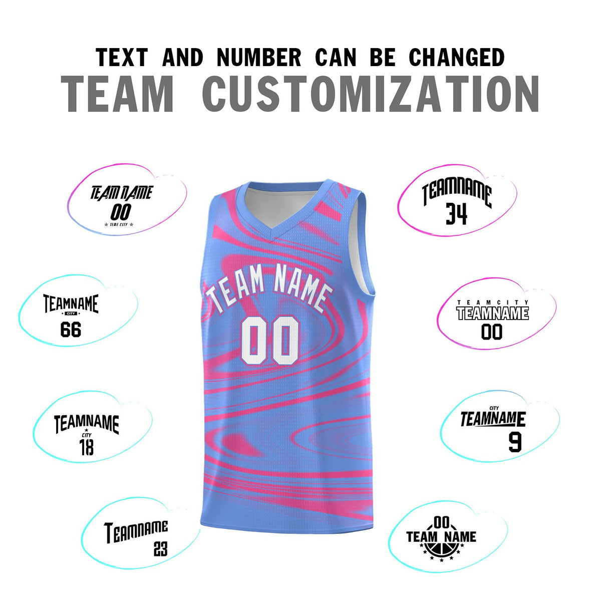 Custom Light Blue Pink Graffiti Pattern Fluids Style Sports Uniform Basketball Jersey Sets