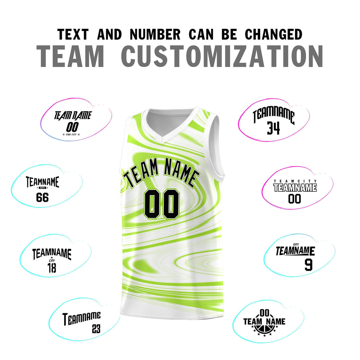 Custom White Light Green Graffiti Pattern Fluids Style Sports Uniform Basketball Jersey Sets