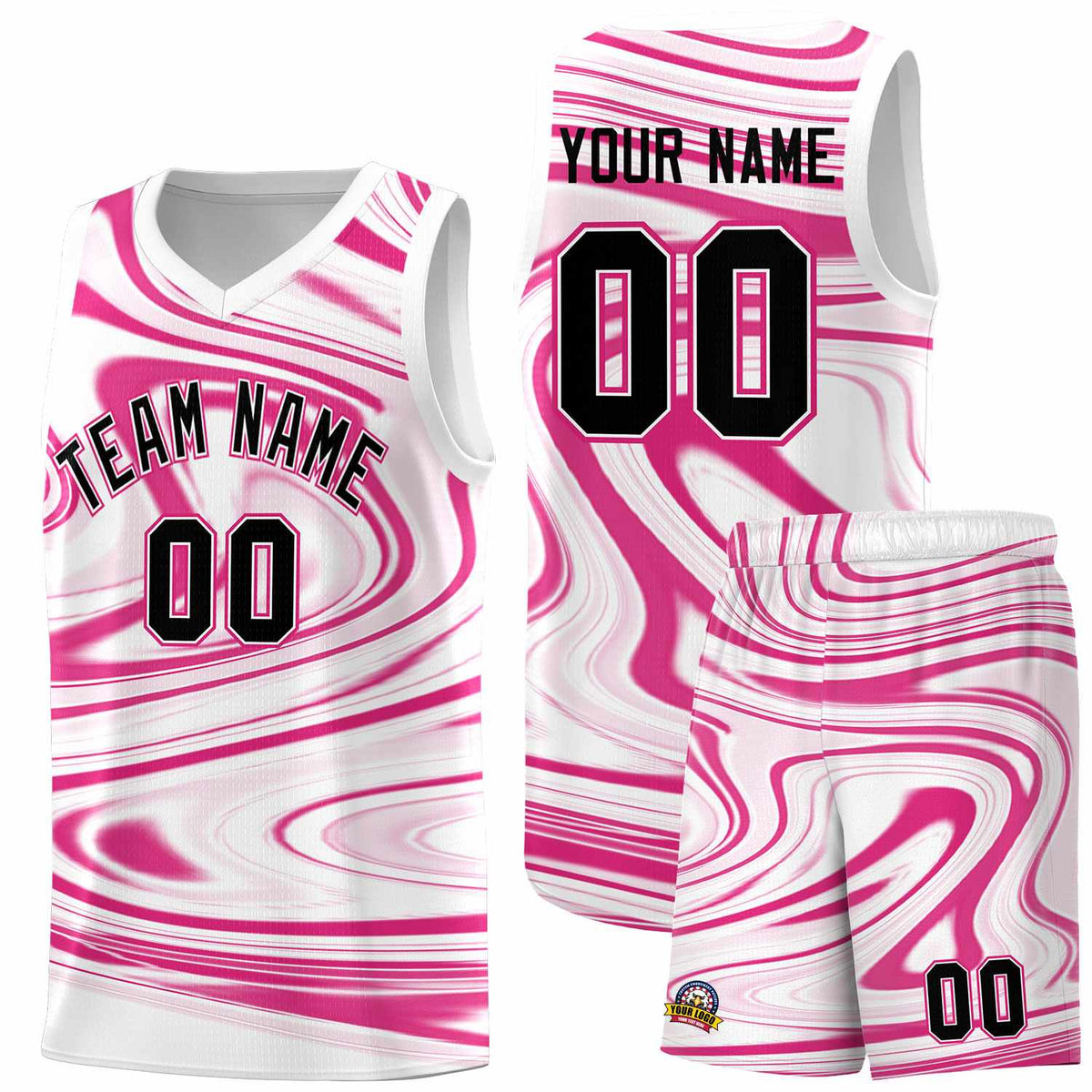 Custom White Pink Graffiti Pattern Fluids Style Sports Uniform Basketball Jersey Sets