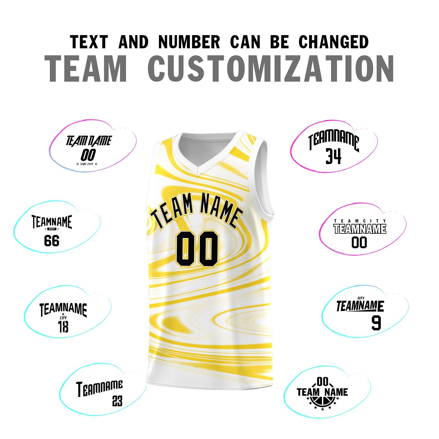 Custom White Gold Graffiti Pattern Fluids Style Sports Uniform Basketball Jersey Sets