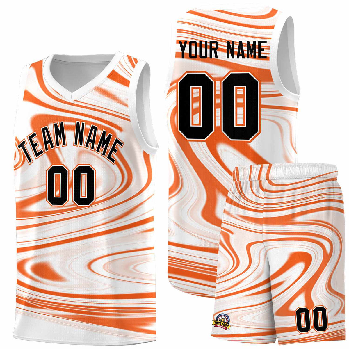 Custom White Orange Graffiti Pattern Fluids Style Sports Uniform Basketball Jersey Sets