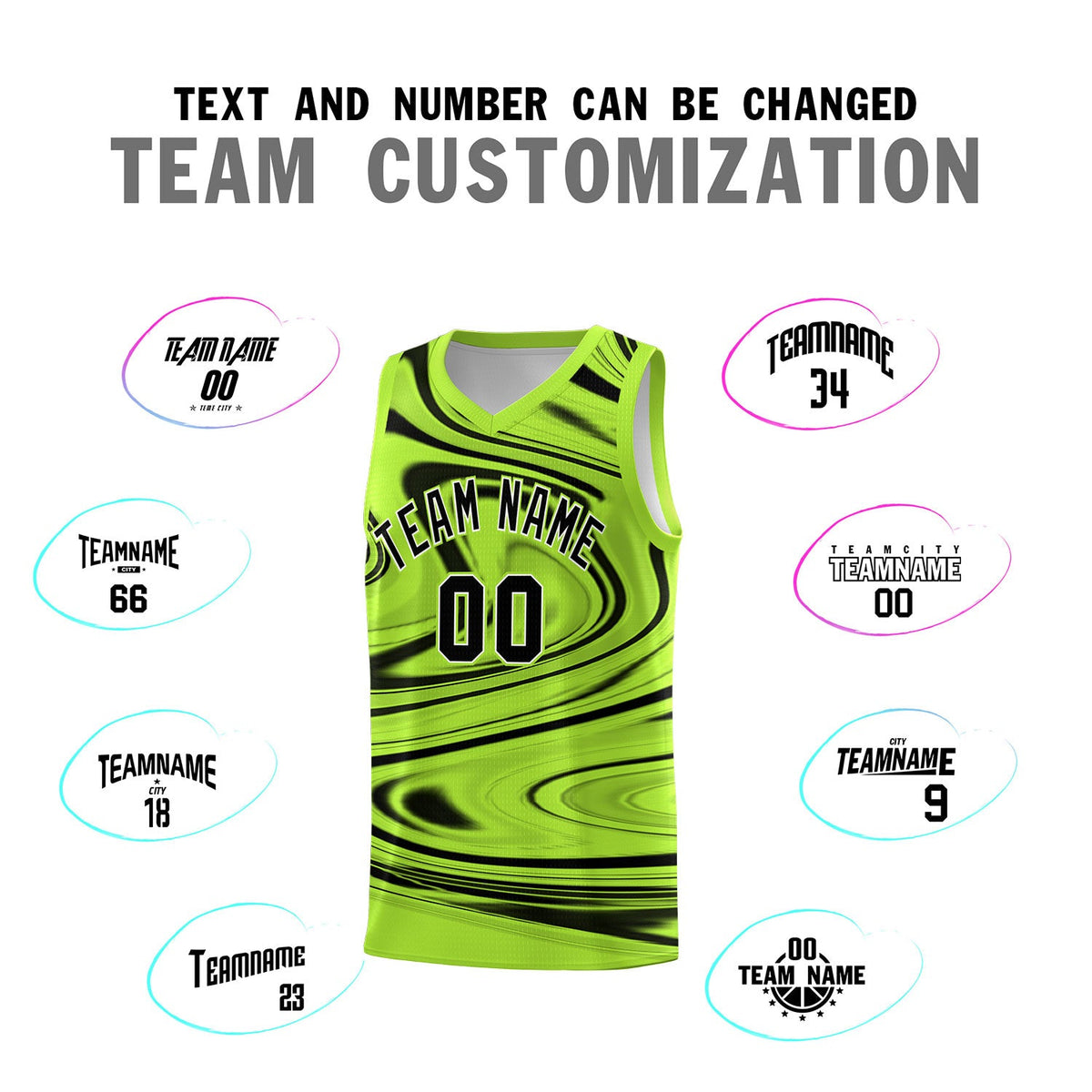 Custom Light Green Black Graffiti Pattern Fluids Style Sports Uniform Basketball Jersey Sets