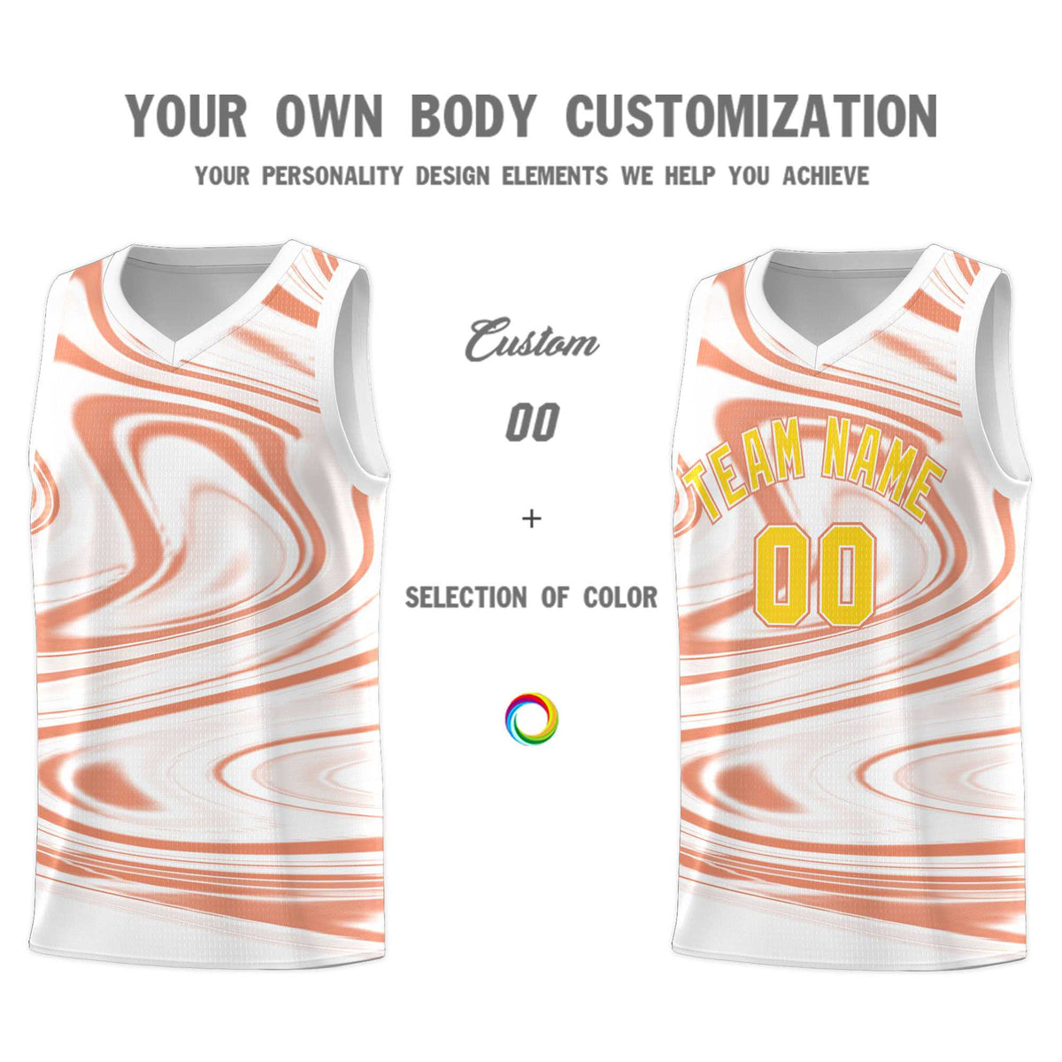 Custom White Light Orange Graffiti Pattern Fluids Style Sports Uniform Basketball Jersey Sets