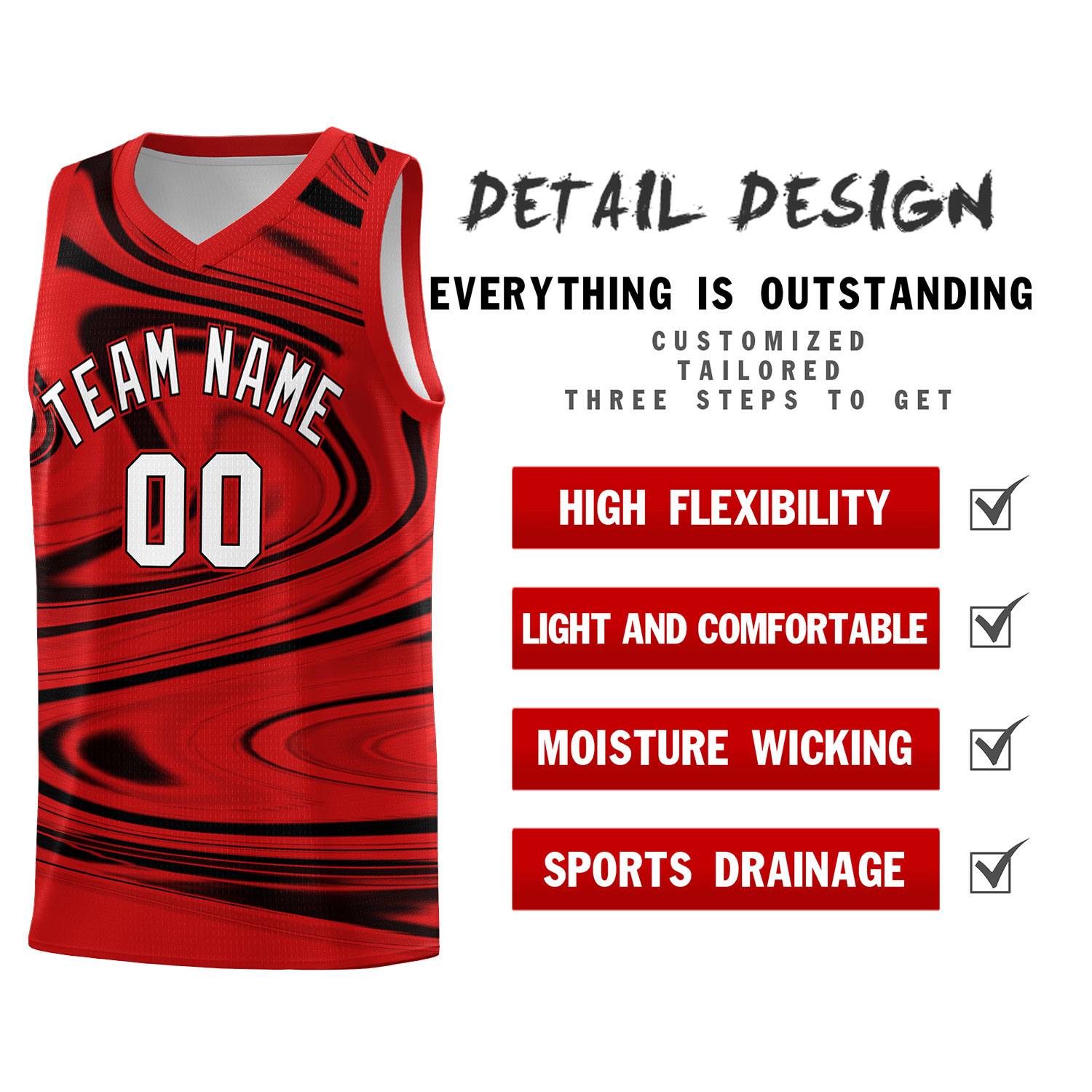 Custom Red Black Graffiti Pattern Fluids Style Sports Uniform Basketball Jersey Sets