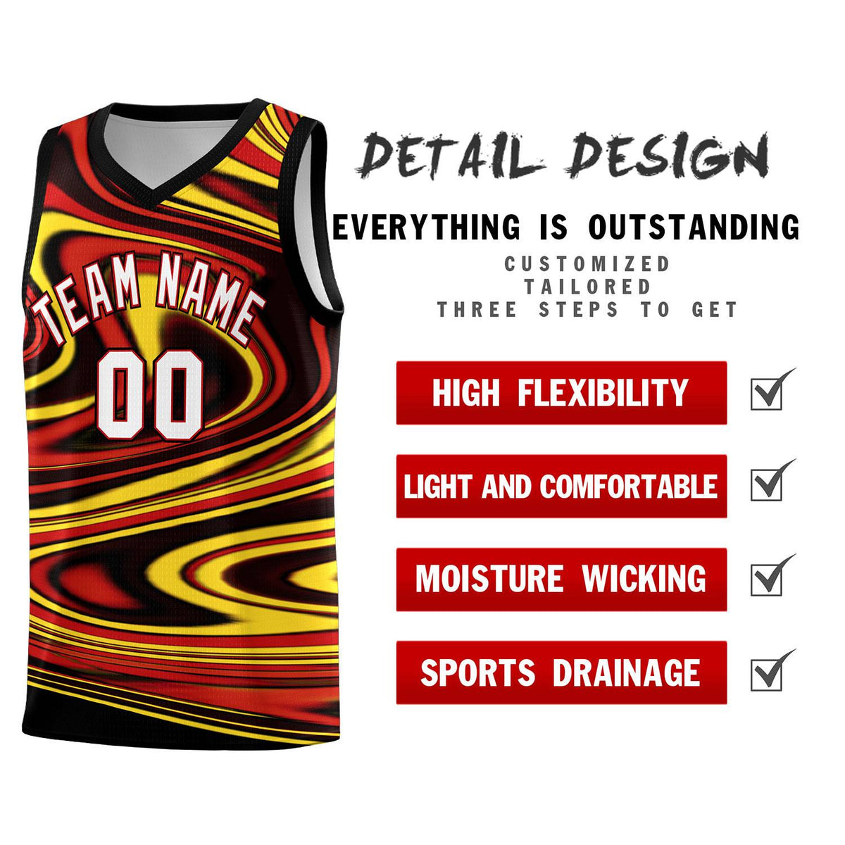 Custom Black Red Graffiti Pattern Fluids Style Sports Uniform Basketball Jersey Sets