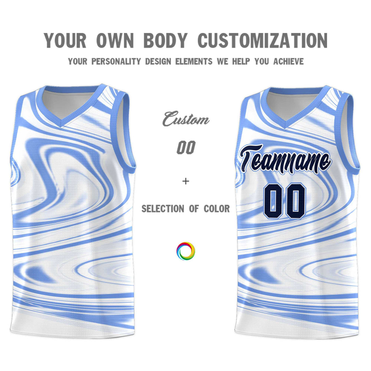 Custom White Light Blue Graffiti Pattern Fluids Style Sports Uniform Basketball Jersey Sets
