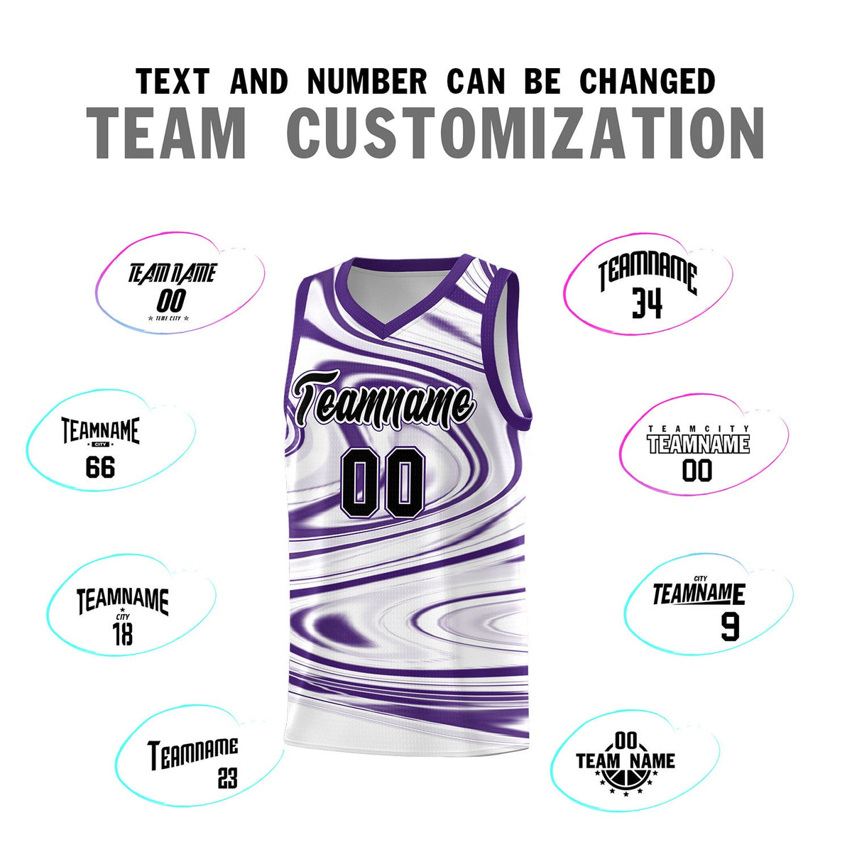 Custom White Purple Graffiti Pattern Fluids Style Sports Uniform Basketball Jersey Sets