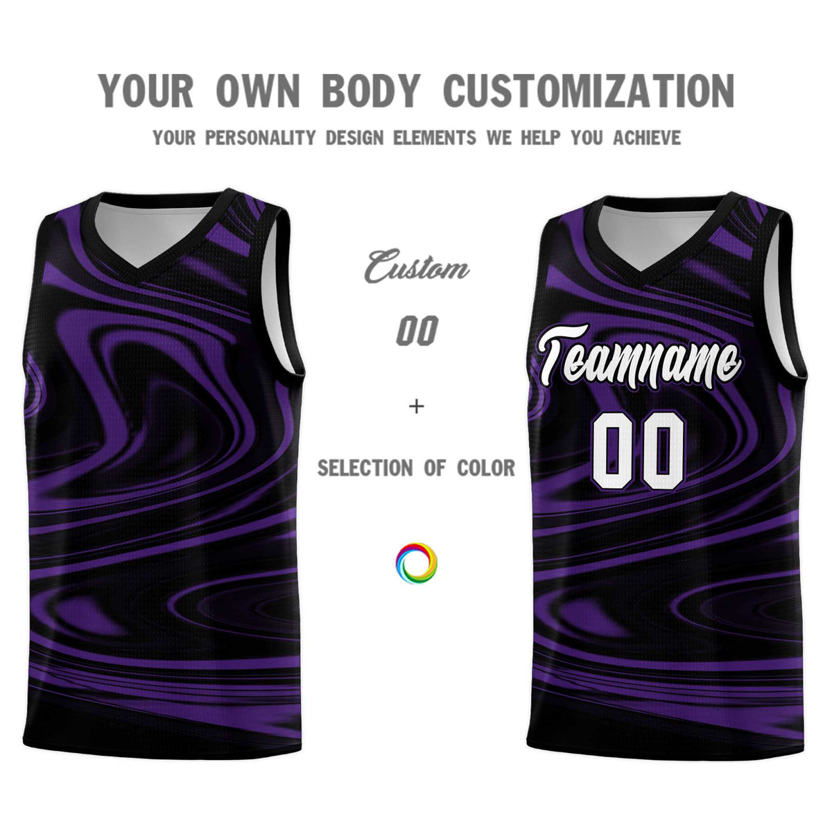 Custom Black Purple Graffiti Pattern Fluids Style Sports Uniform Basketball Jersey Sets