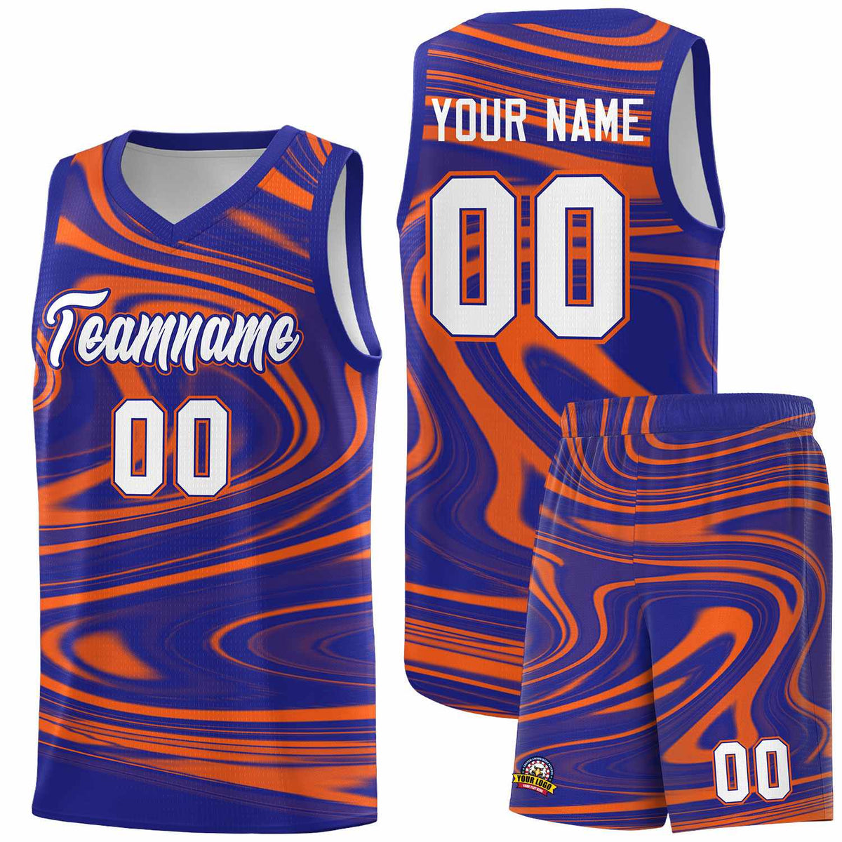 Custom Royal Orange Graffiti Pattern Fluids Style Sports Uniform Basketball Jersey Sets