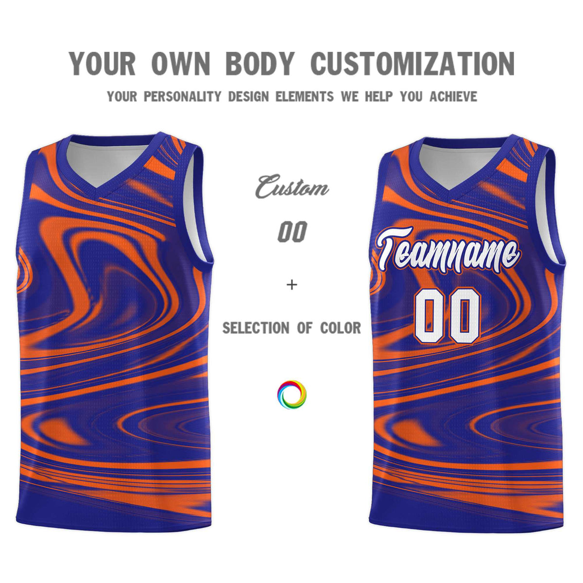 Custom Royal Orange Graffiti Pattern Fluids Style Sports Uniform Basketball Jersey Sets