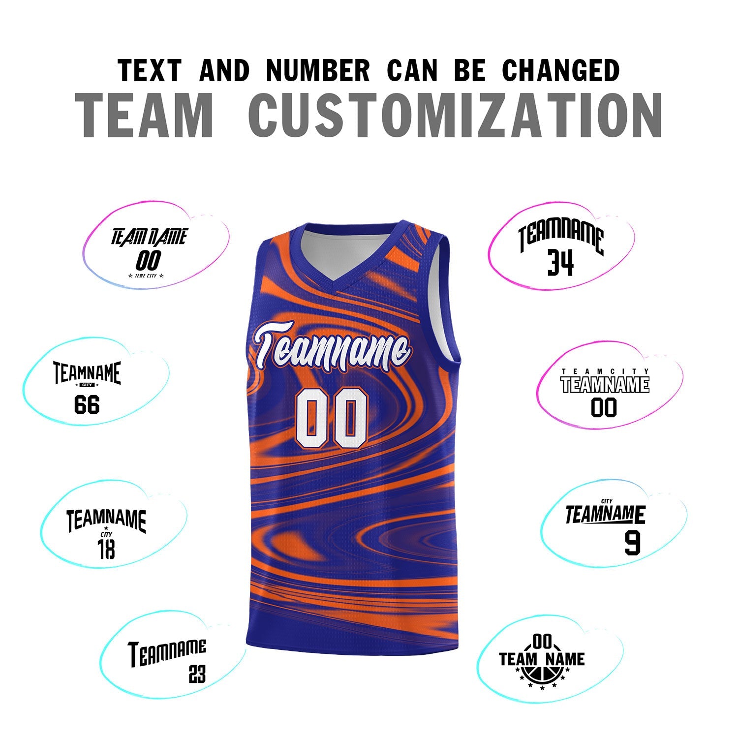 Custom Royal Orange Graffiti Pattern Fluids Style Sports Uniform Basketball Jersey Sets