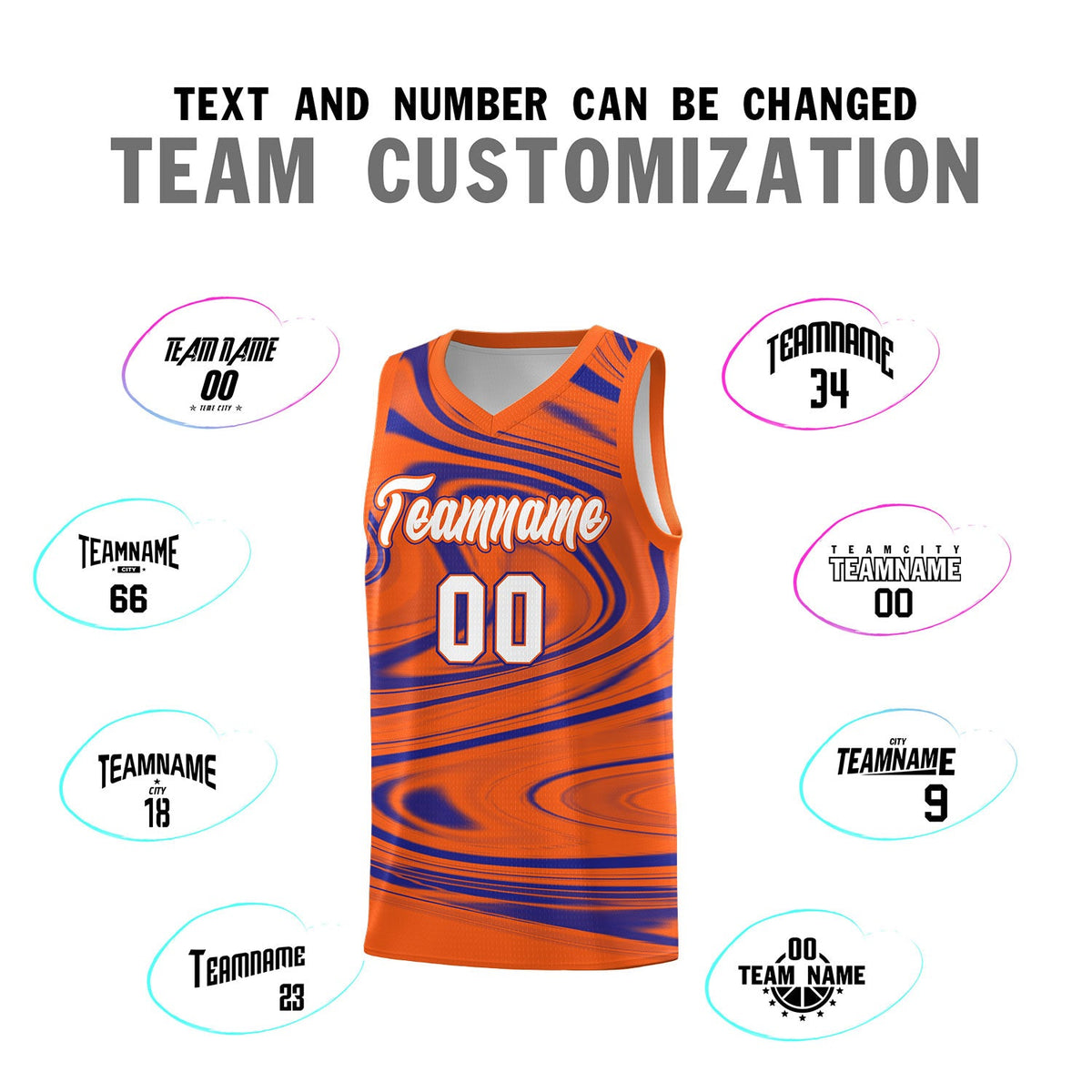 Custom Orange Royal Graffiti Pattern Fluids Style Sports Uniform Basketball Jersey Sets