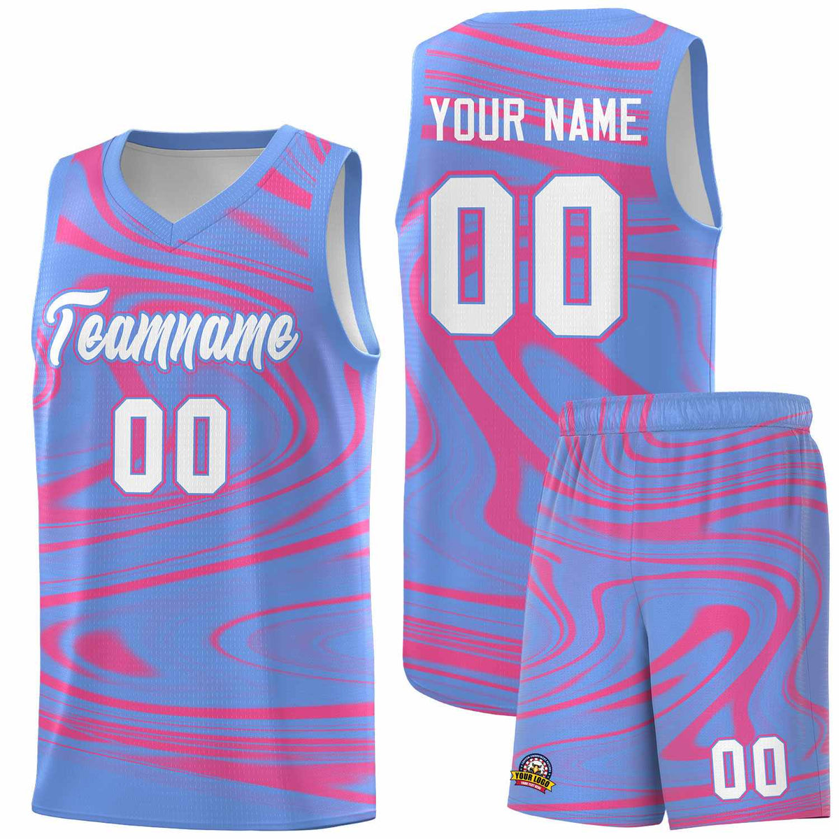Custom Light Blue Pink Graffiti Pattern Fluids Style Sports Uniform Basketball Jersey Sets