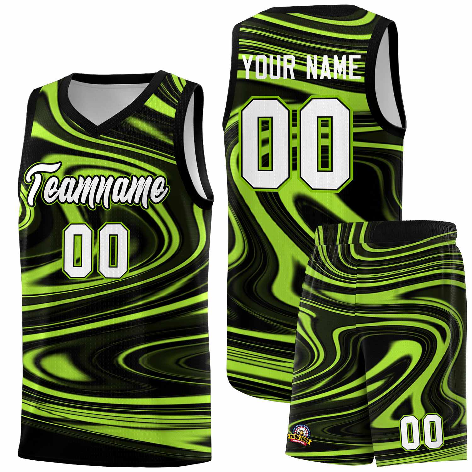 Custom Black Light Green Graffiti Pattern Fluids Style Sports Uniform Basketball Jersey Sets