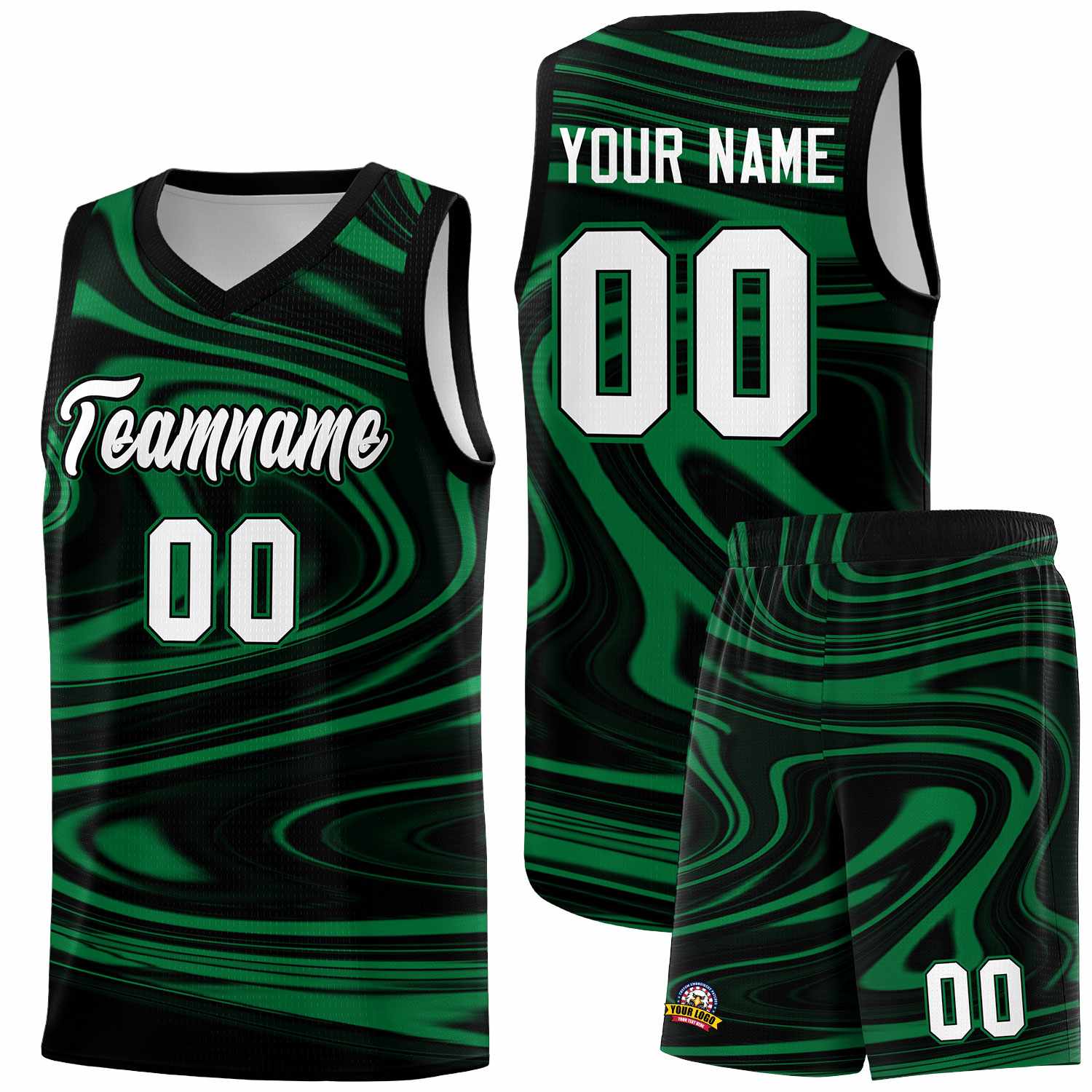 Custom Black Kelly Green Graffiti Pattern Fluids Style Sports Uniform Basketball Jersey Sets