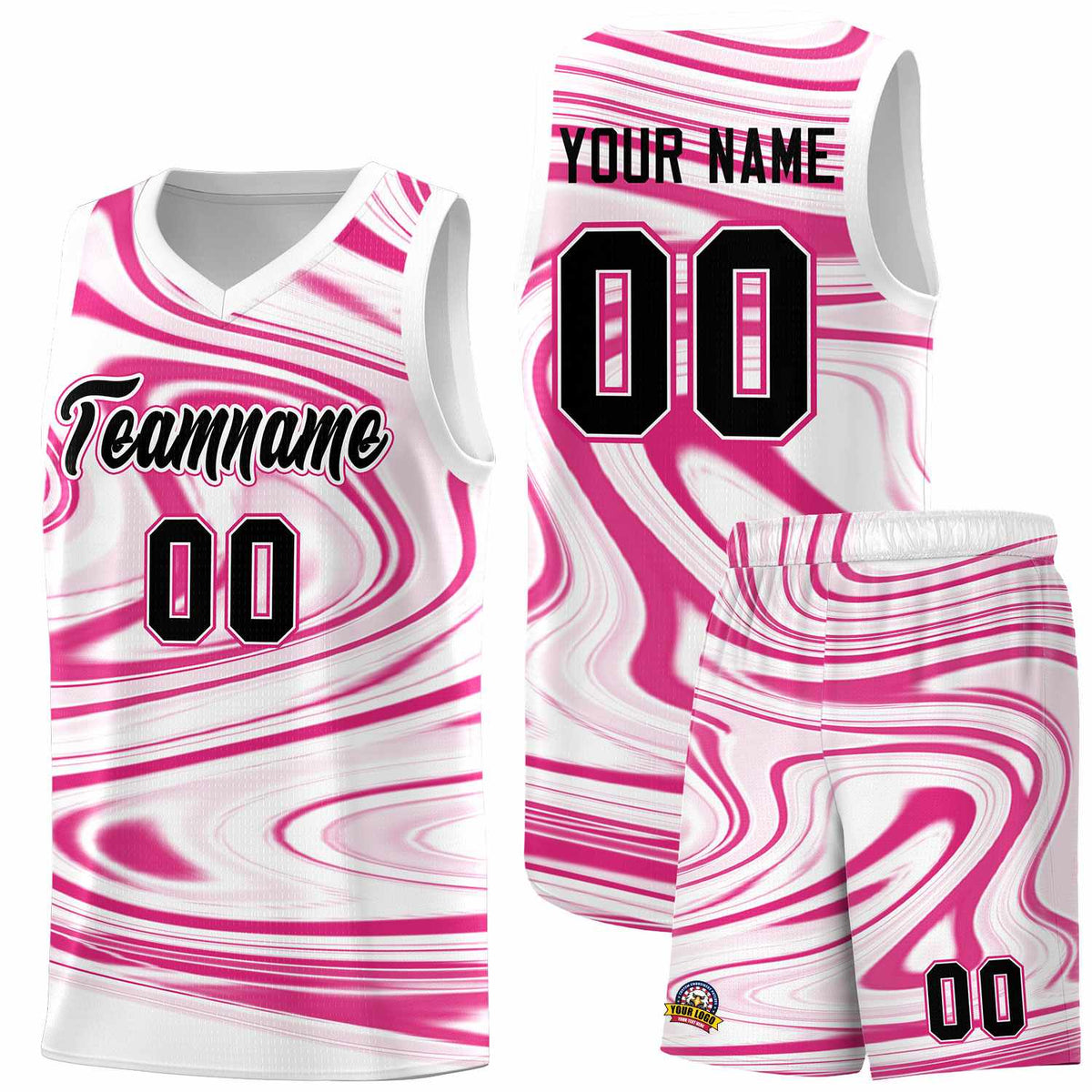 Custom White Pink Graffiti Pattern Fluids Style Sports Uniform Basketball Jersey Sets