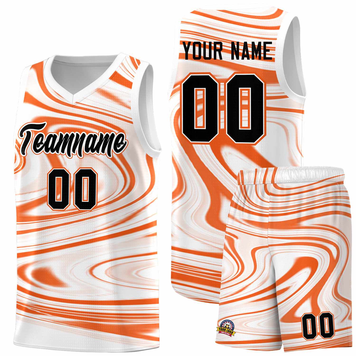 Custom White Orange Graffiti Pattern Fluids Style Sports Uniform Basketball Jersey Sets