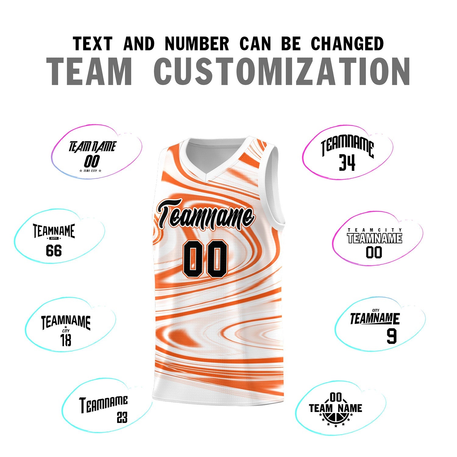 Custom White Orange Graffiti Pattern Fluids Style Sports Uniform Basketball Jersey Sets
