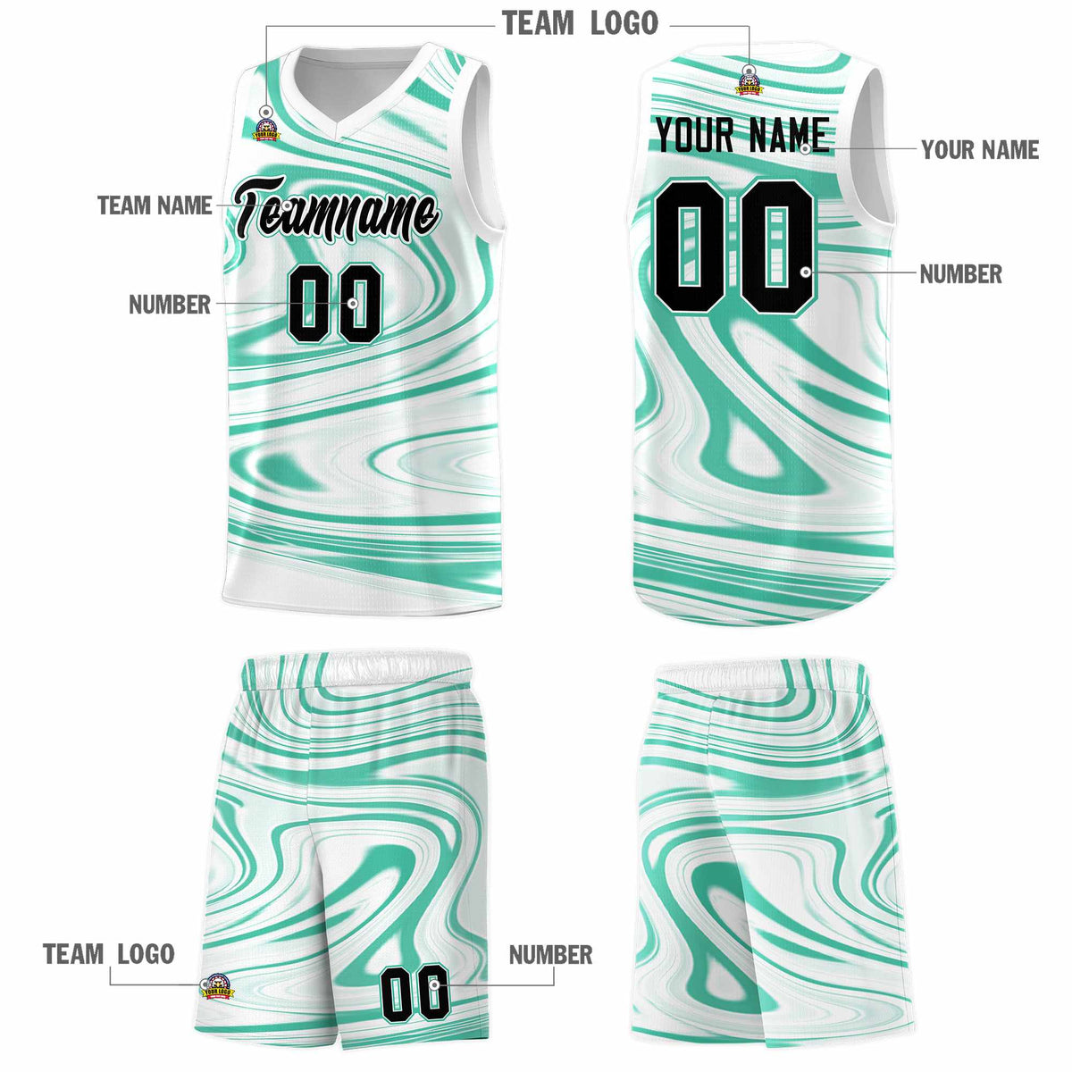 Custom White Bright Green Graffiti Pattern Fluids Style Sports Uniform Basketball Jersey Sets