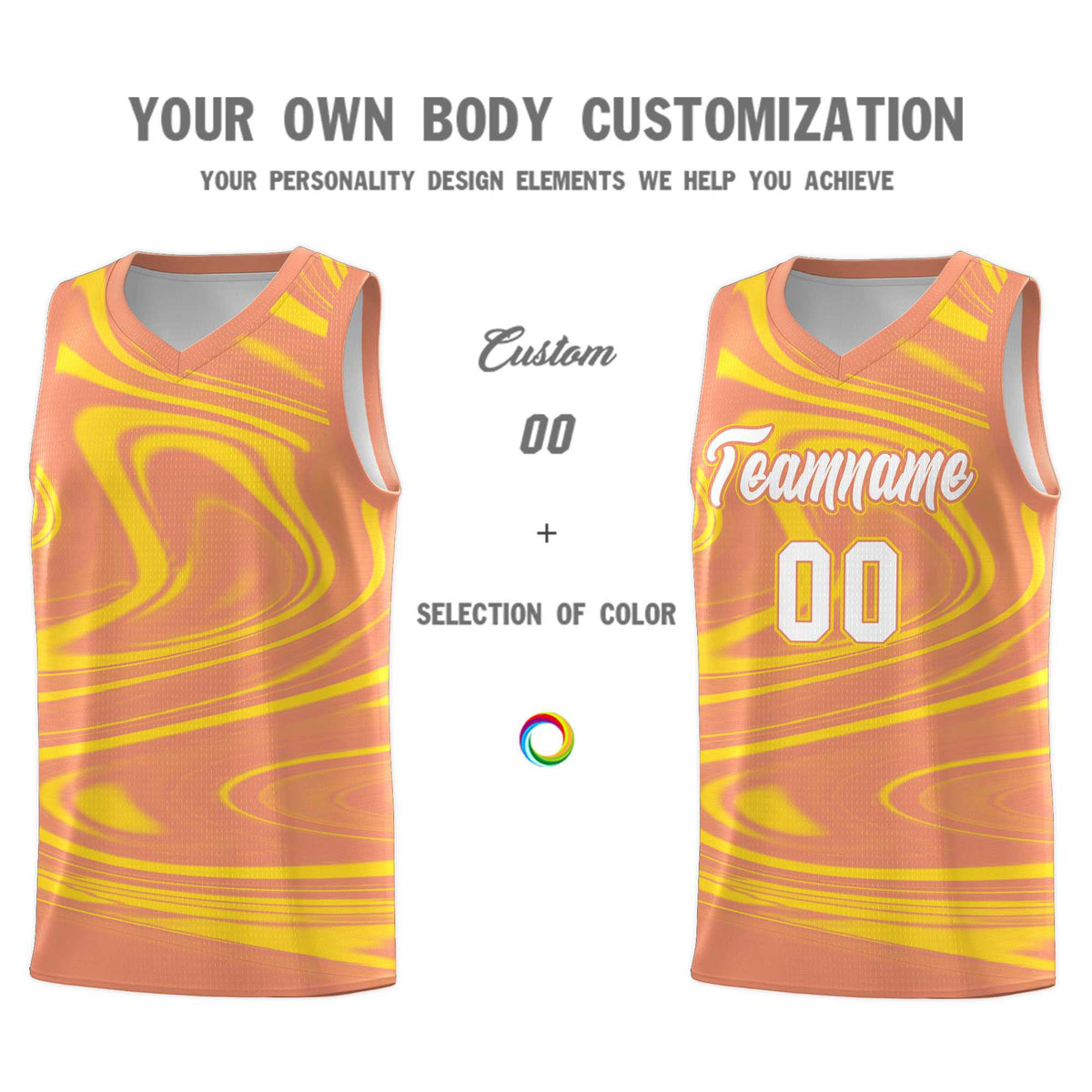 Custom Light Orange Gold Graffiti Pattern Fluids Style Sports Uniform Basketball Jersey Sets