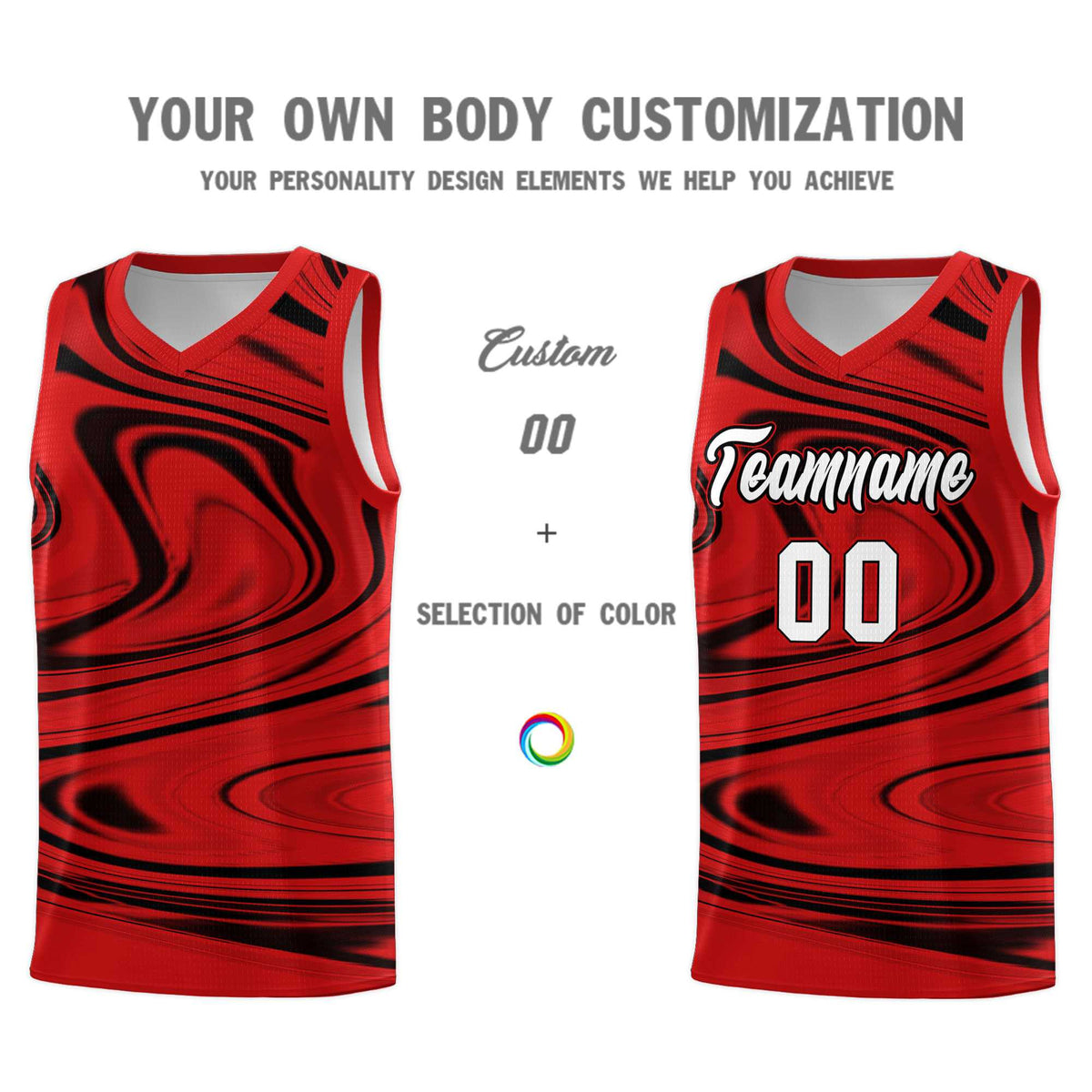 Custom Red Black Graffiti Pattern Fluids Style Sports Uniform Basketball Jersey Sets