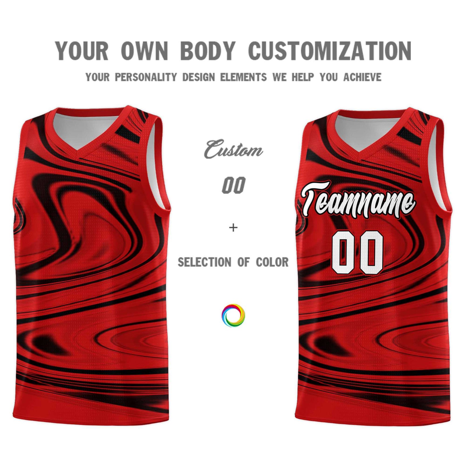 Custom Red Black Graffiti Pattern Fluids Style Sports Uniform Basketball Jersey Sets