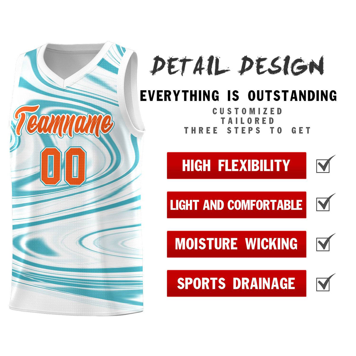 Custom White Aqua Graffiti Pattern Fluids Style Sports Uniform Basketball Jersey Sets