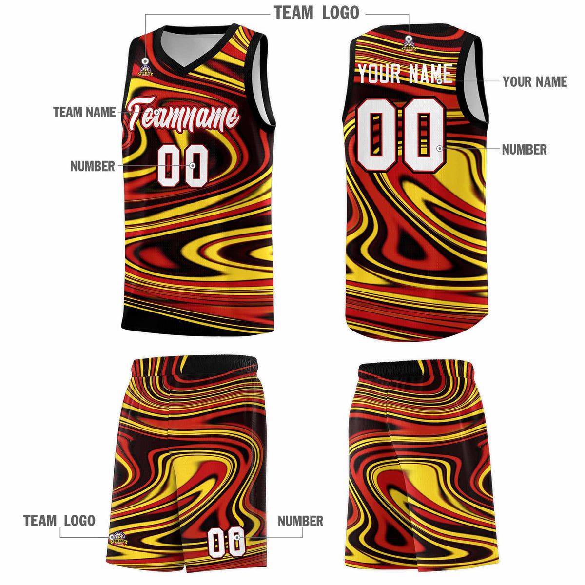 Custom Black Red Graffiti Pattern Fluids Style Sports Uniform Basketball Jersey Sets