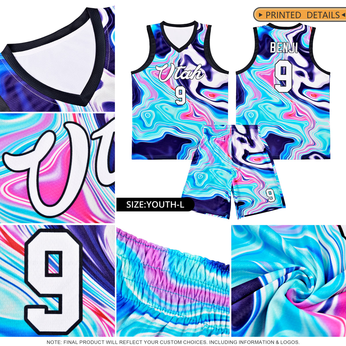 Custom Black Fluid Painting Pattern Sports Uniform Basketball Jersey