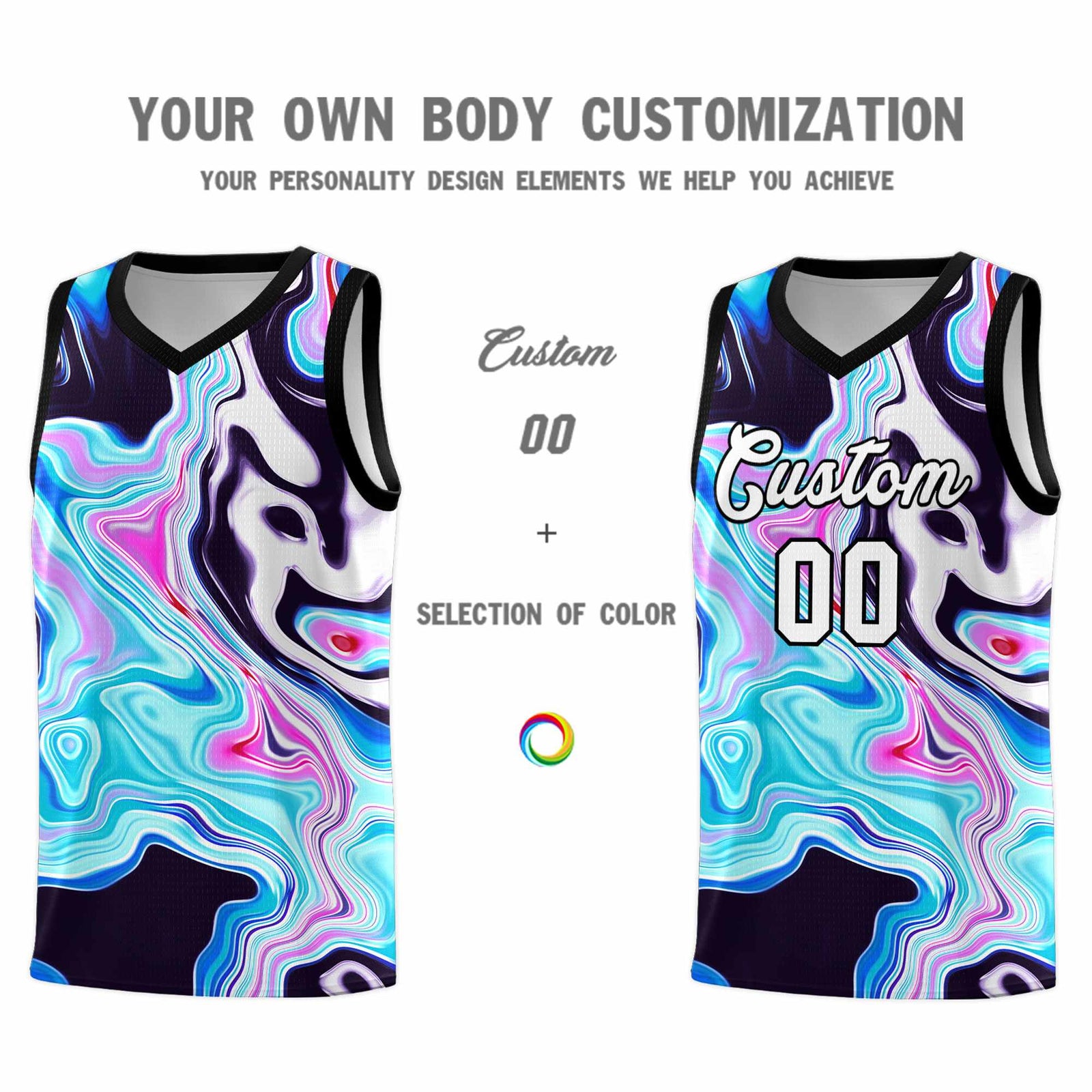 Custom Black Fluid Painting Pattern Sports Uniform Basketball Jersey