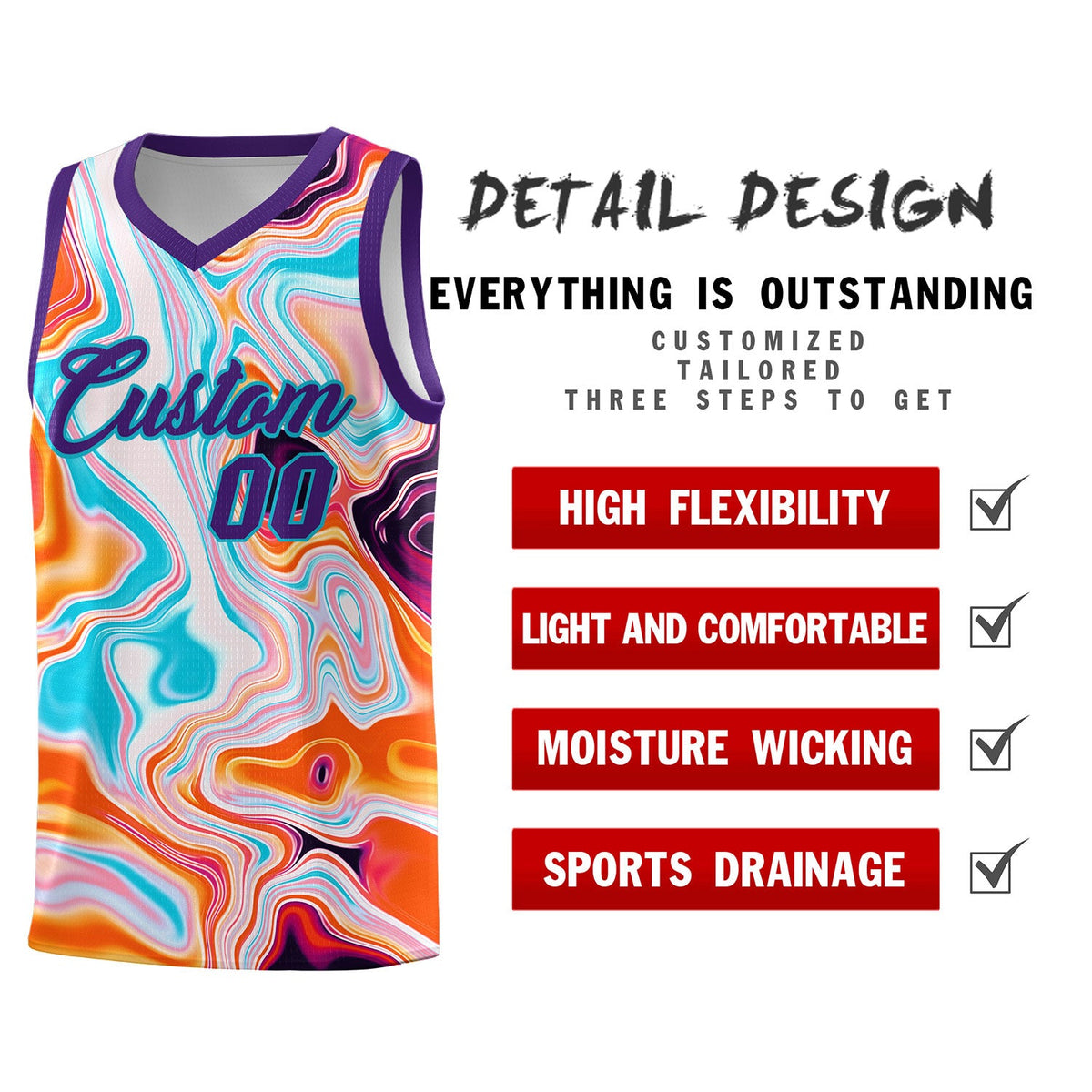 Custom Purple Fluid Painting Pattern Sports Uniform Basketball Jersey