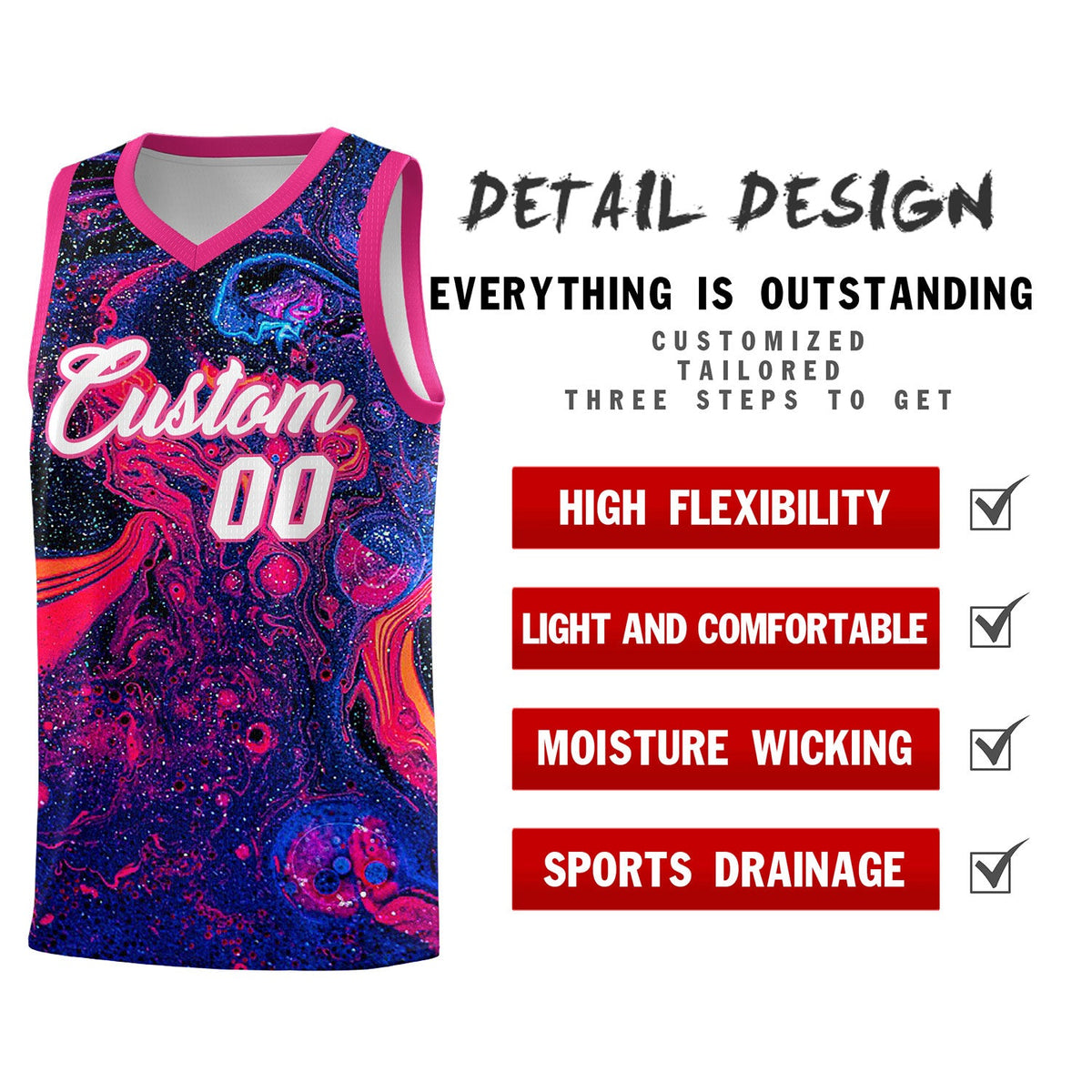 Custom Rose Red Fluid Painting Pattern Sports Uniform Basketball Jersey