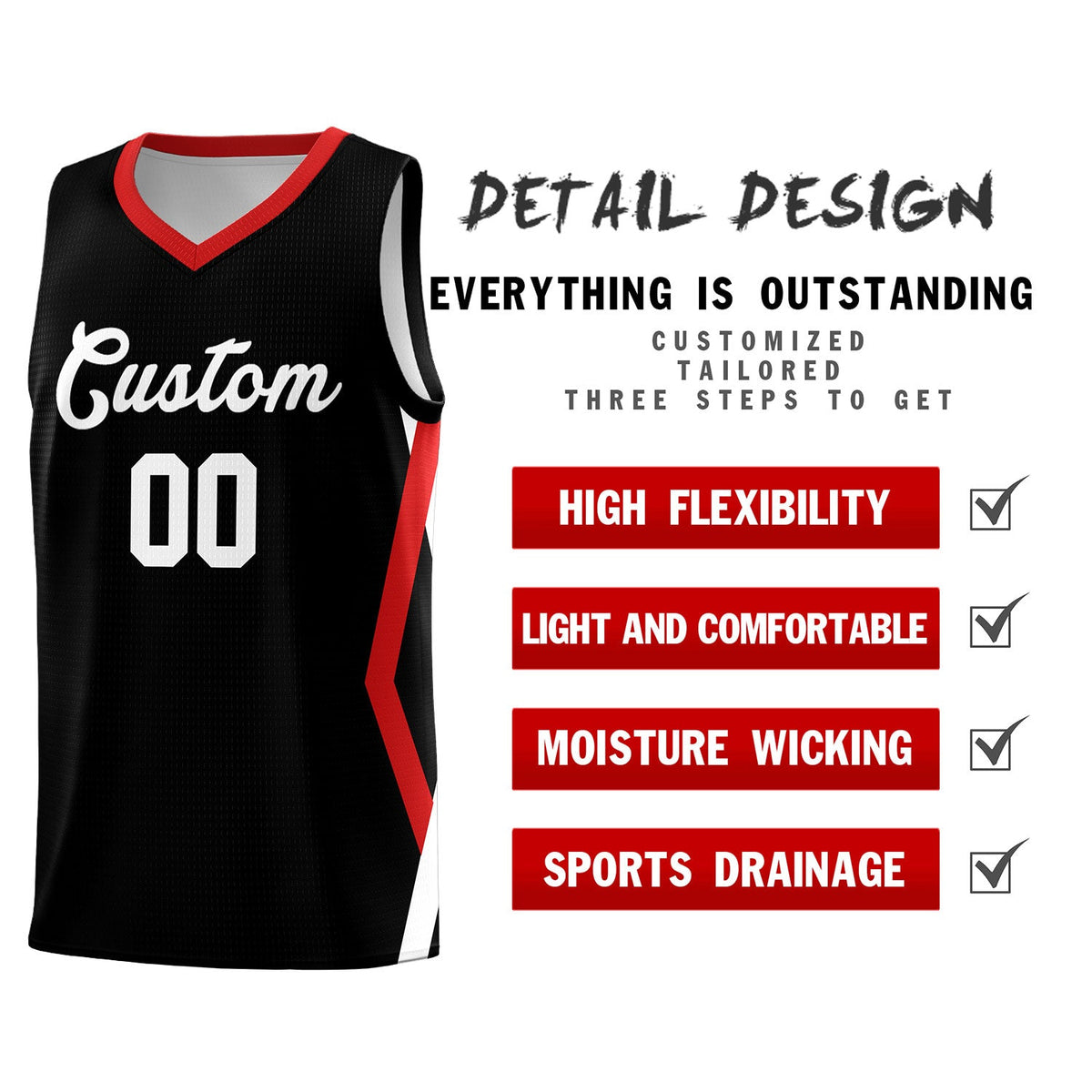 Custom Black Side Rhombus Graffiti Pattern Sets Basketball Jersey