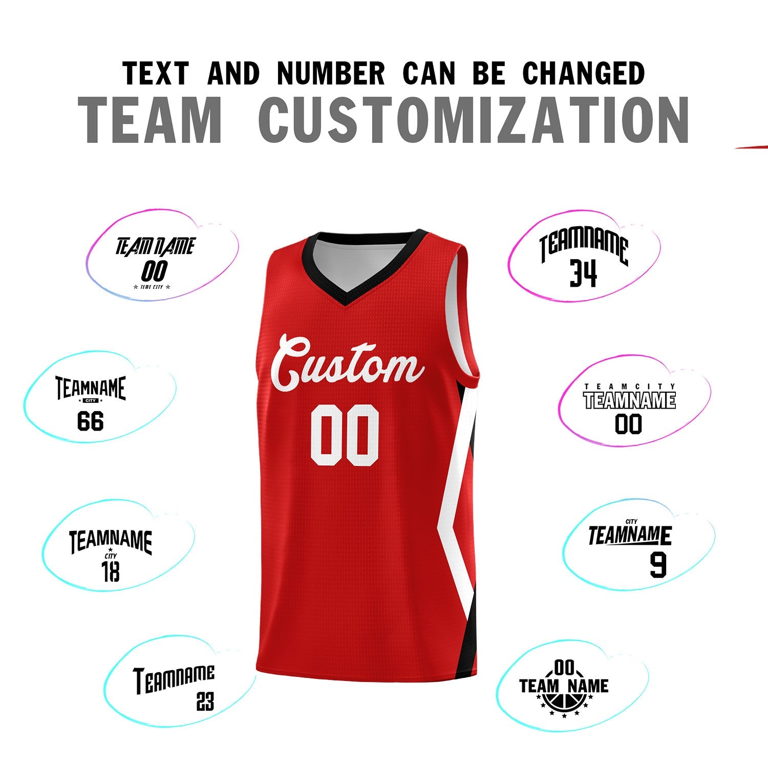Custom Red Side Rhombus Graffiti Pattern Sets Basketball Jersey