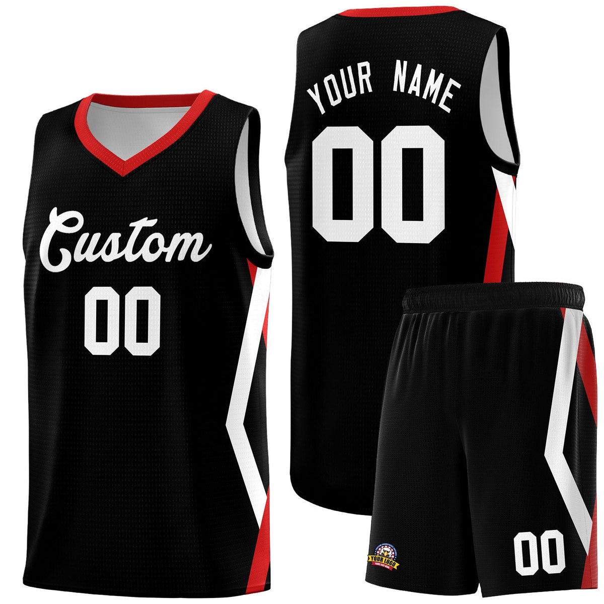 Custom Black Side Rhombus Graffiti Pattern Sets Basketball Jersey