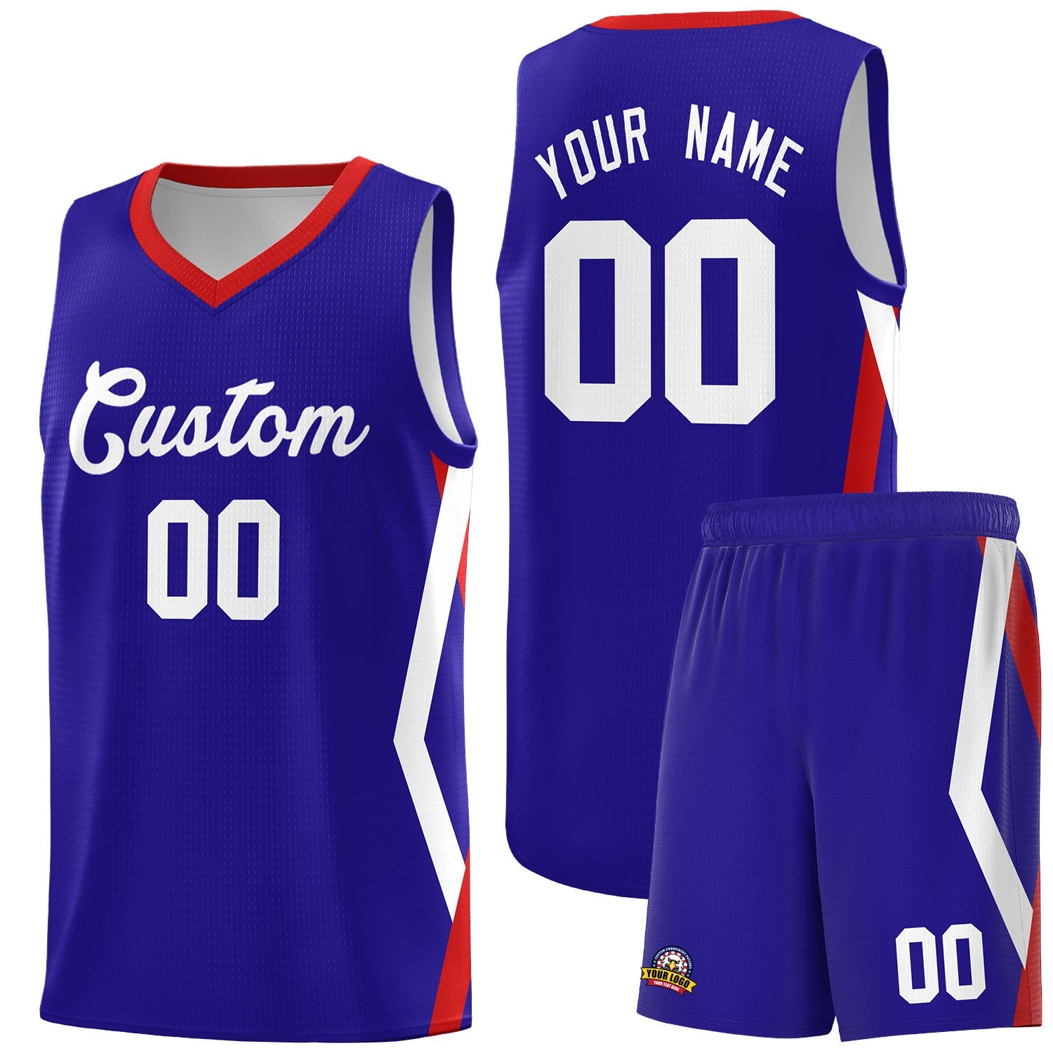 Custom Royal Side Rhombus Graffiti Pattern Sets Basketball Jersey