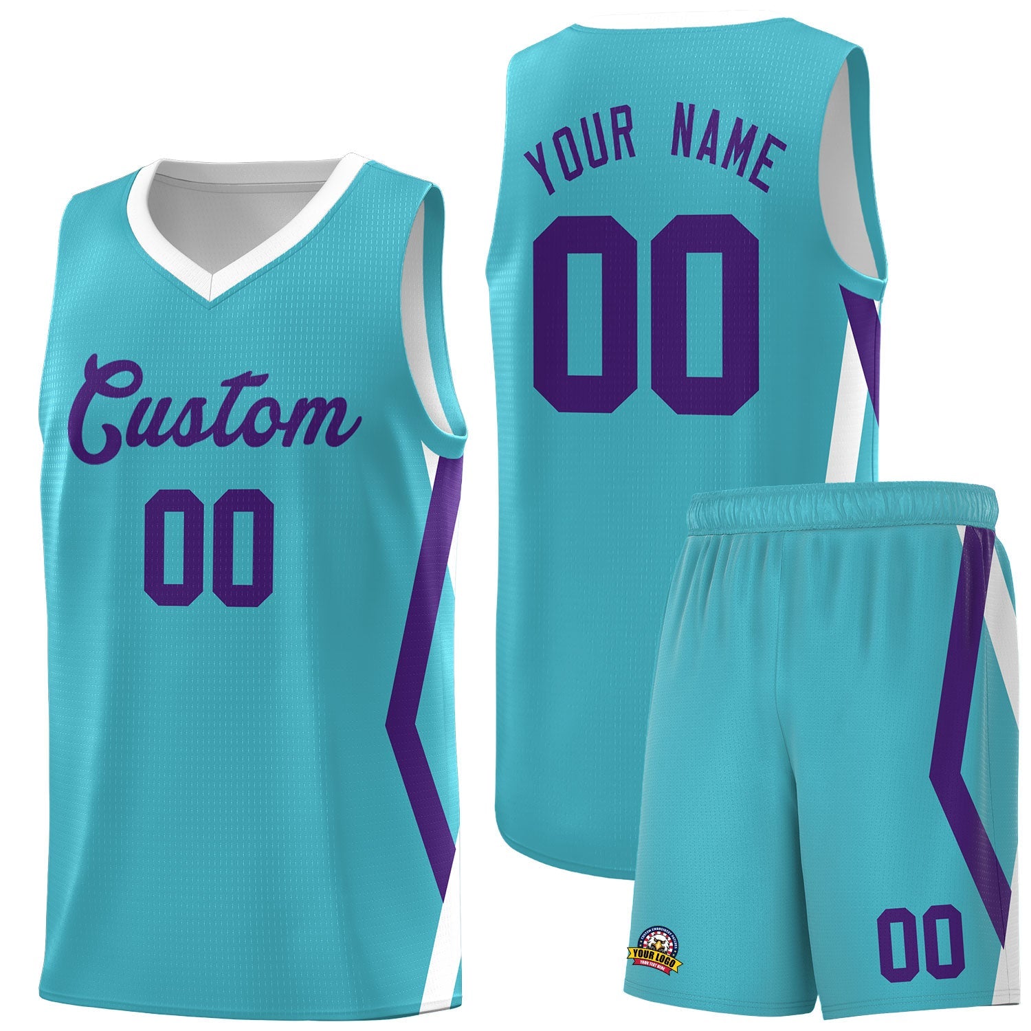 Custom Sky Blue Side Rhombus Graffiti Pattern Sets Basketball Jersey