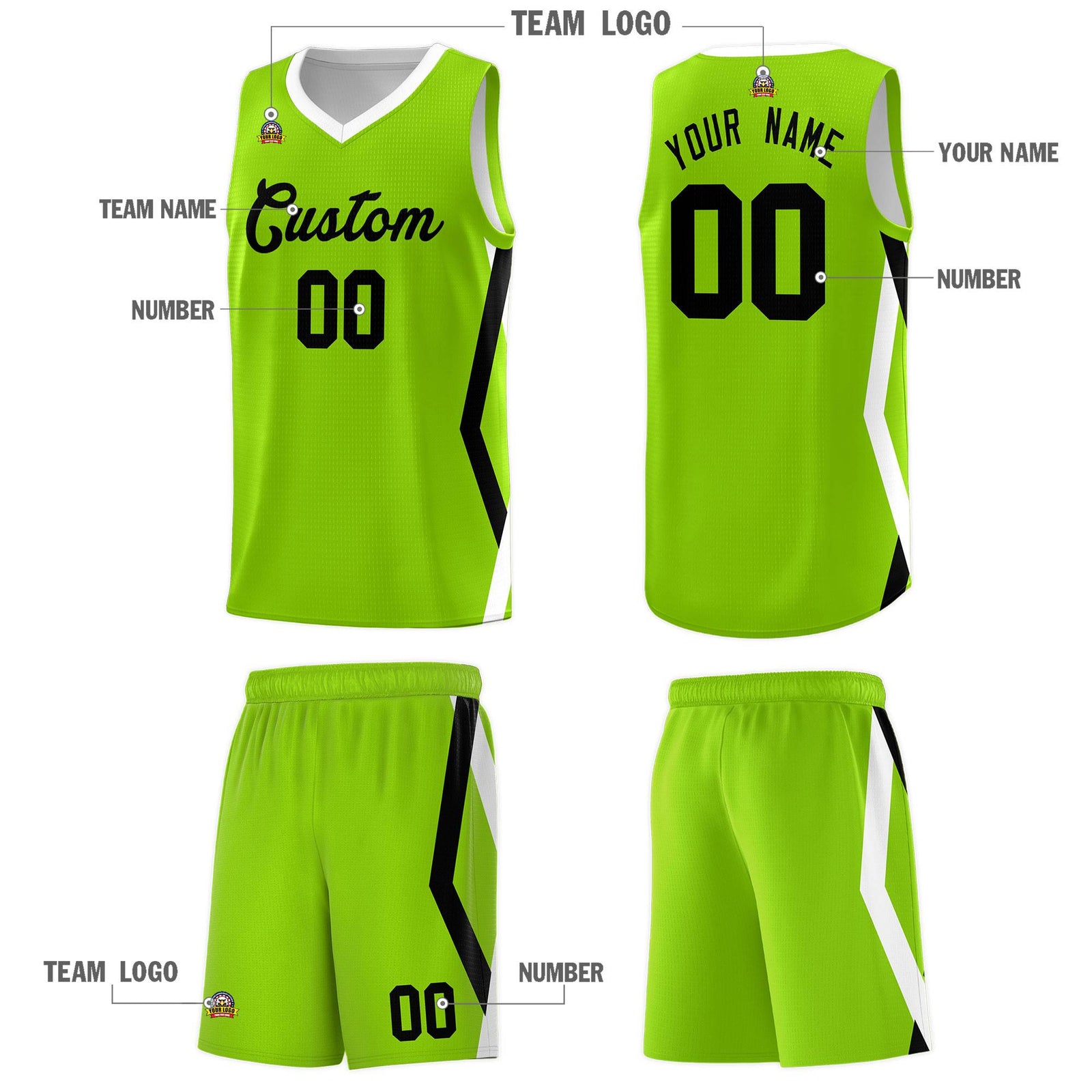 Custom Neon Green Side Rhombus Graffiti Pattern Sets Basketball Jersey