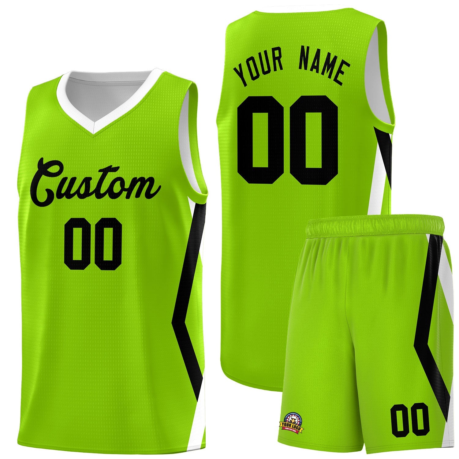 Custom Neon Green Side Rhombus Graffiti Pattern Sets Basketball Jersey