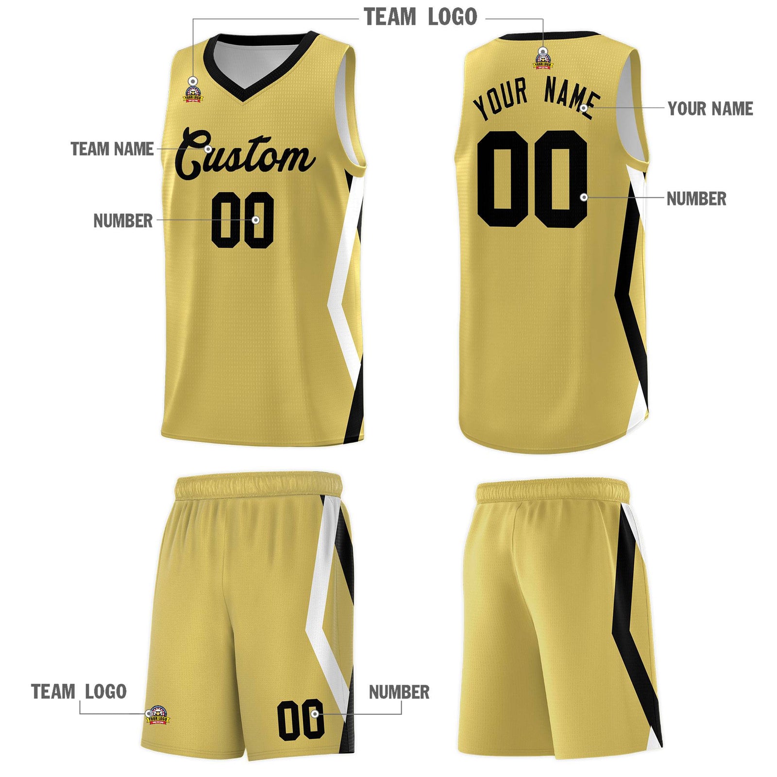 Custom Old Gold Side Rhombus Graffiti Pattern Sets Basketball Jersey